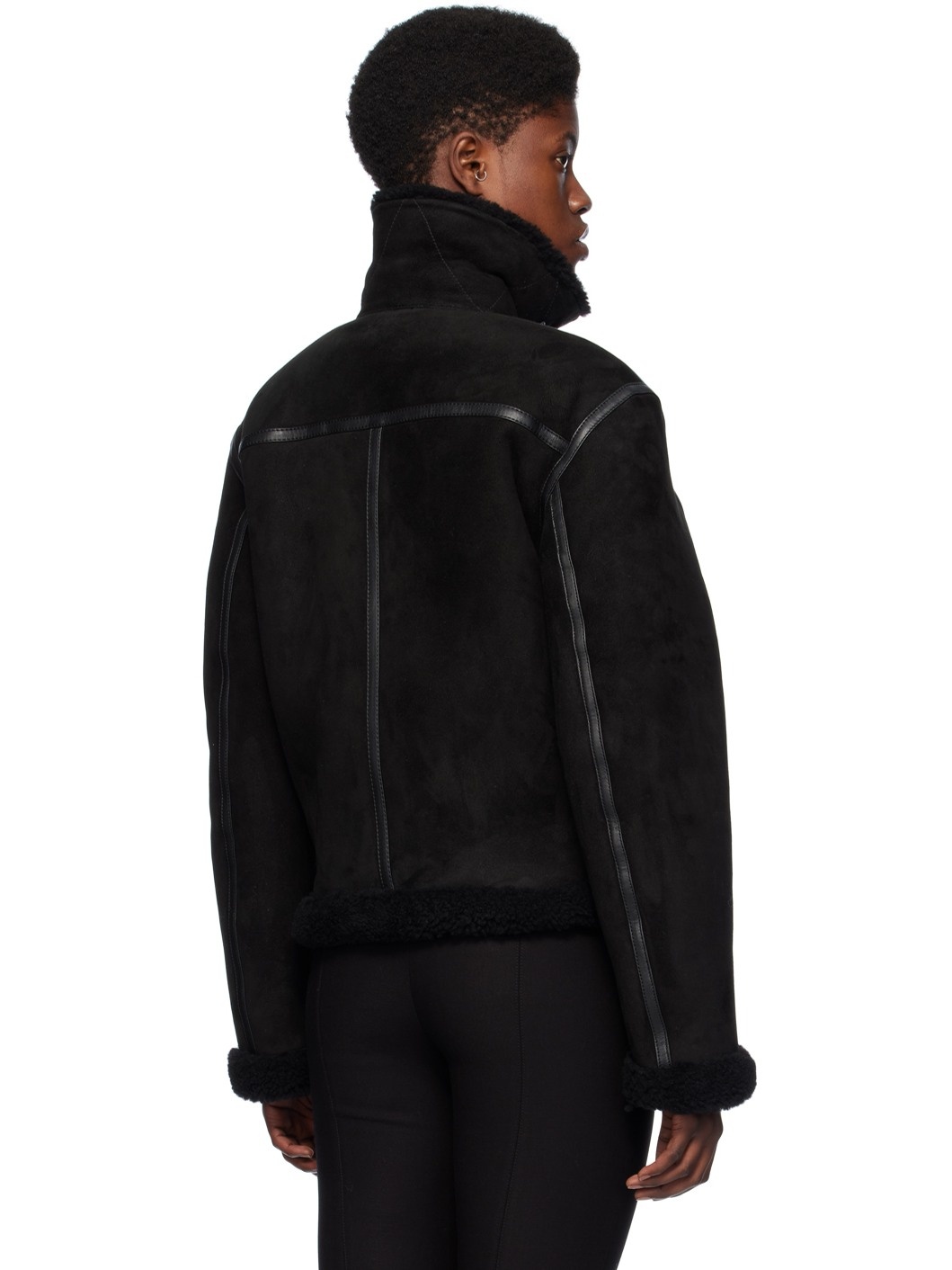 Black Aviator Leather Jacket - 3