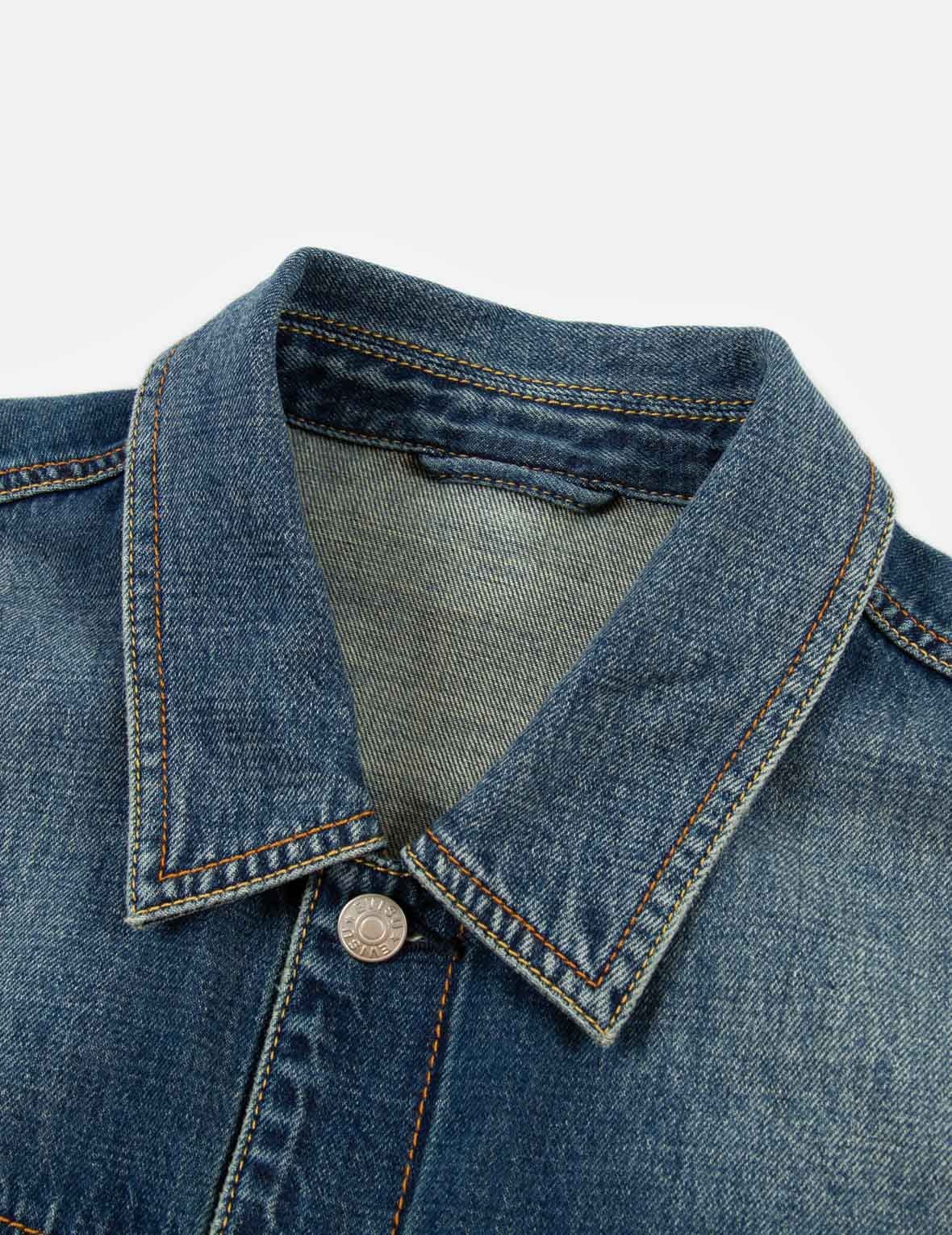 DAICOCK DISCHARGED PRINT AND STITCHING DENIM JACKET - 7