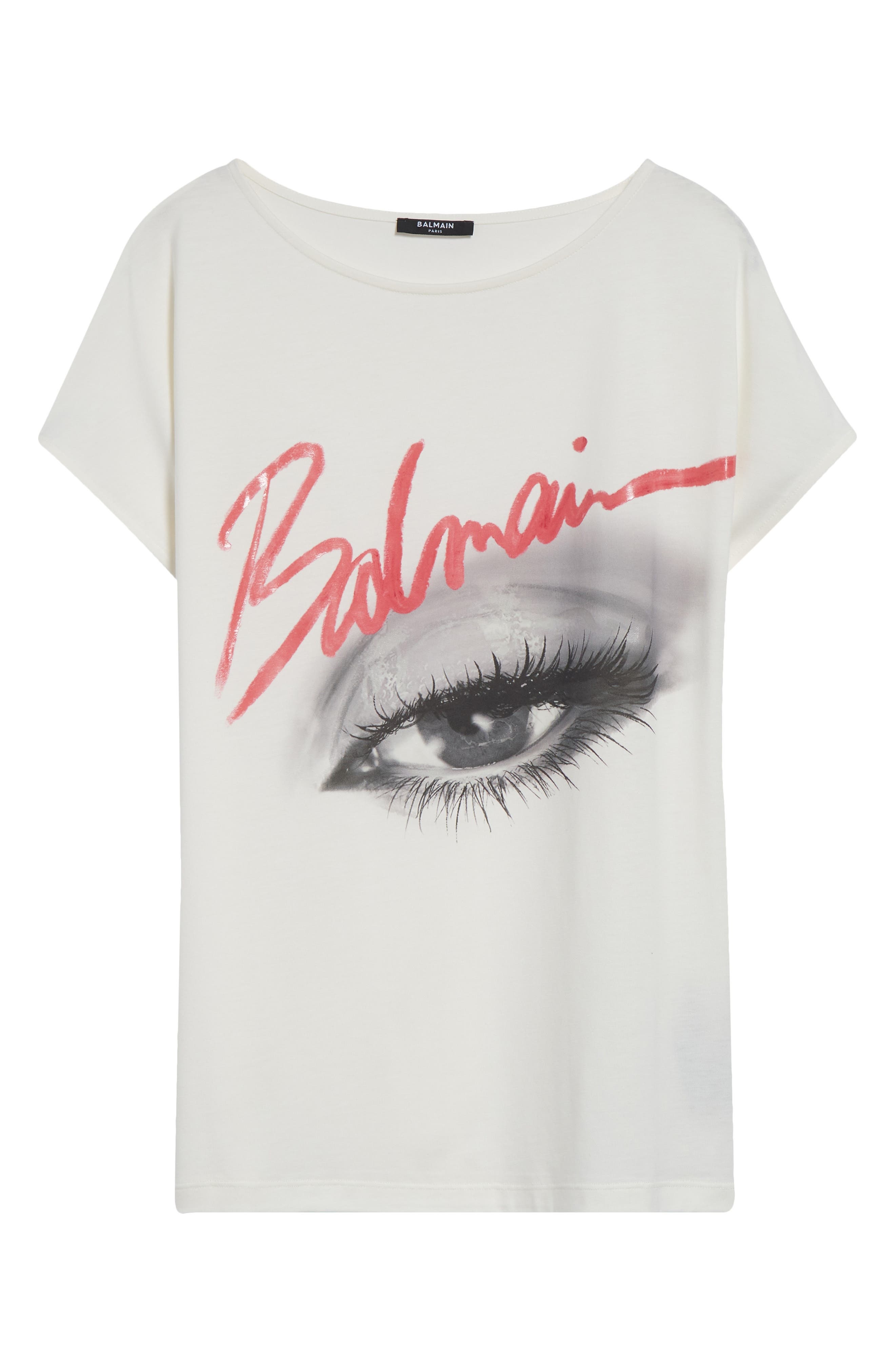 Balmain Eye Boat Neck Graphic T-Shirt in White Multi at Nordstrom - 6