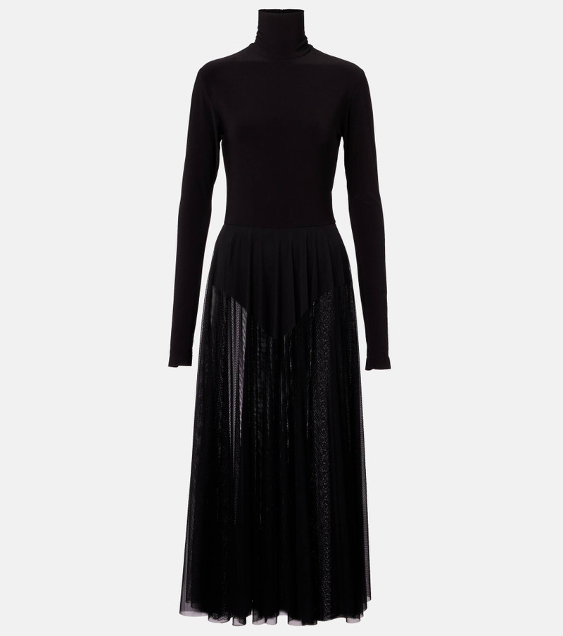 Sheer jersey and mesh midi dress 1