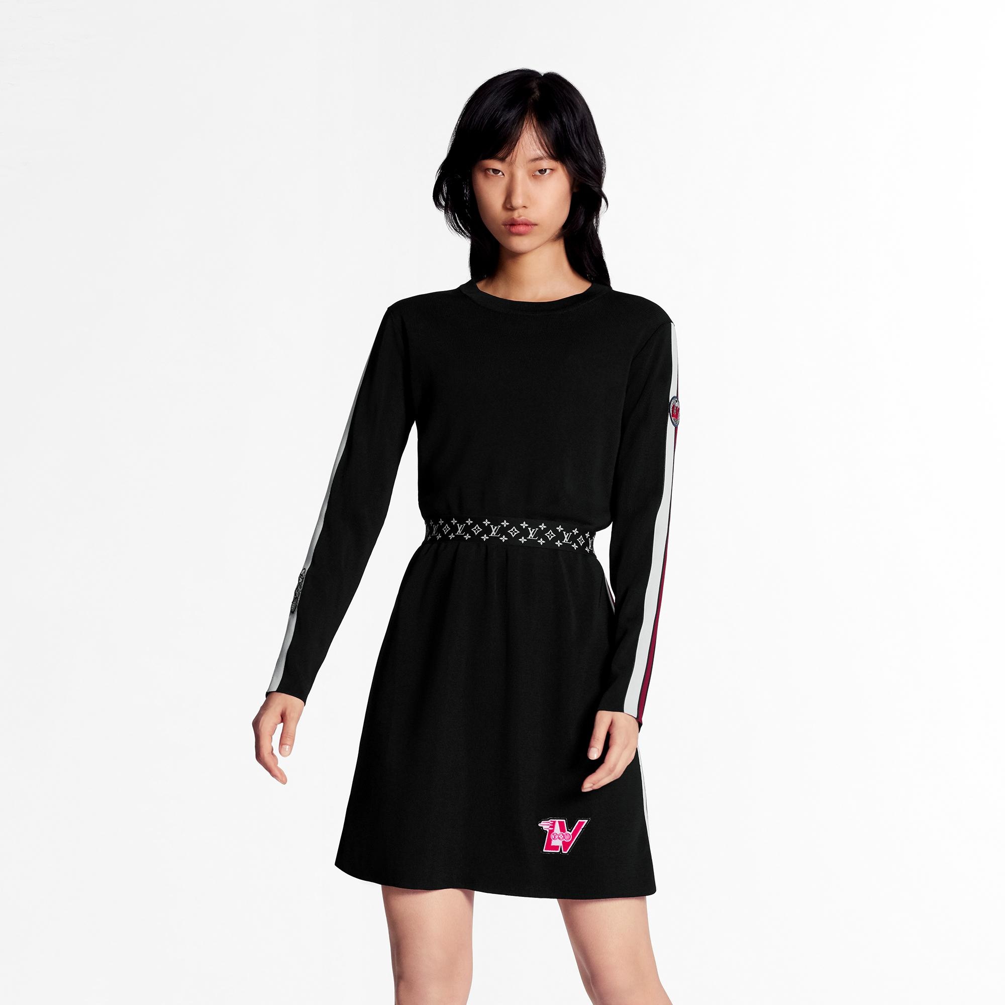 Long-Sleeved Knit Dress With Monogram Band - 4