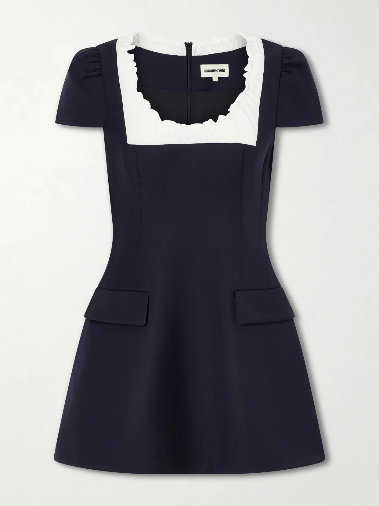 Scalloped Wool Mini Dress - 1