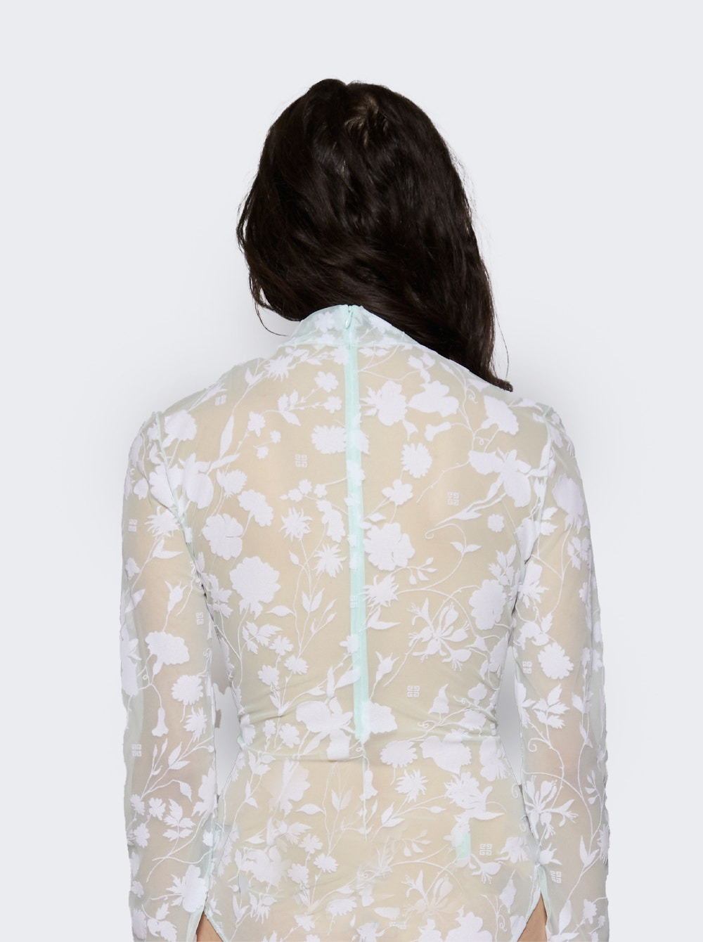 Floral Tulle Bodysuit White - 5
