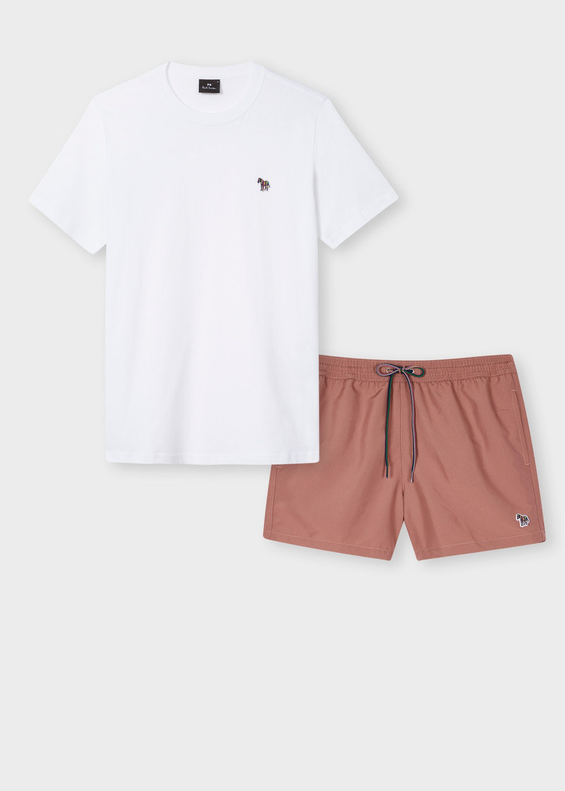 White & Mauve 'Zebra' T-Shirt & Swim Short Set 1