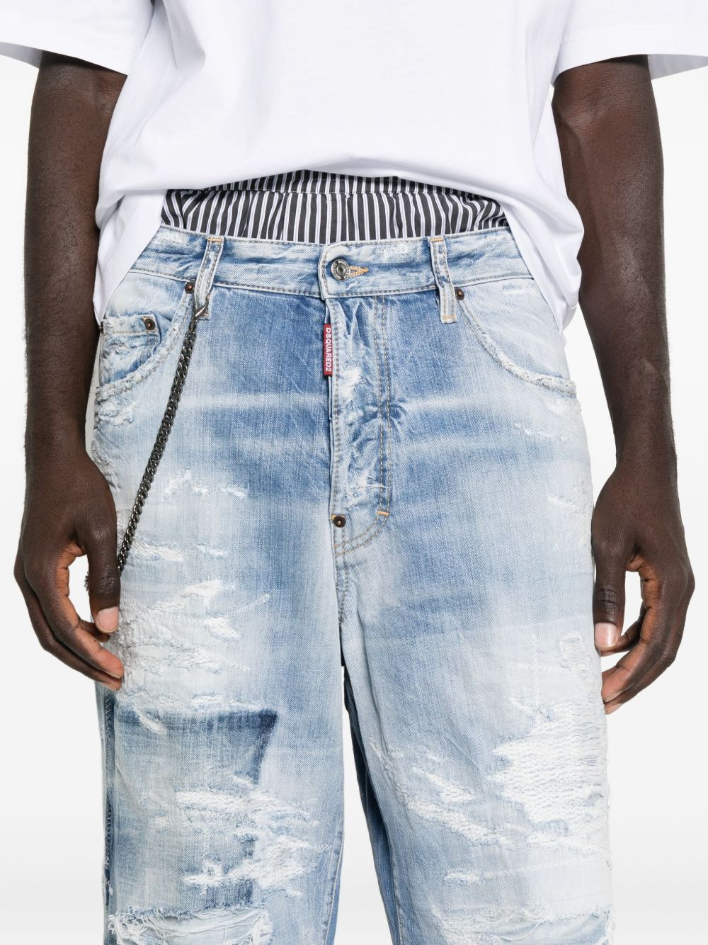 patchwork distressed jeans - 5