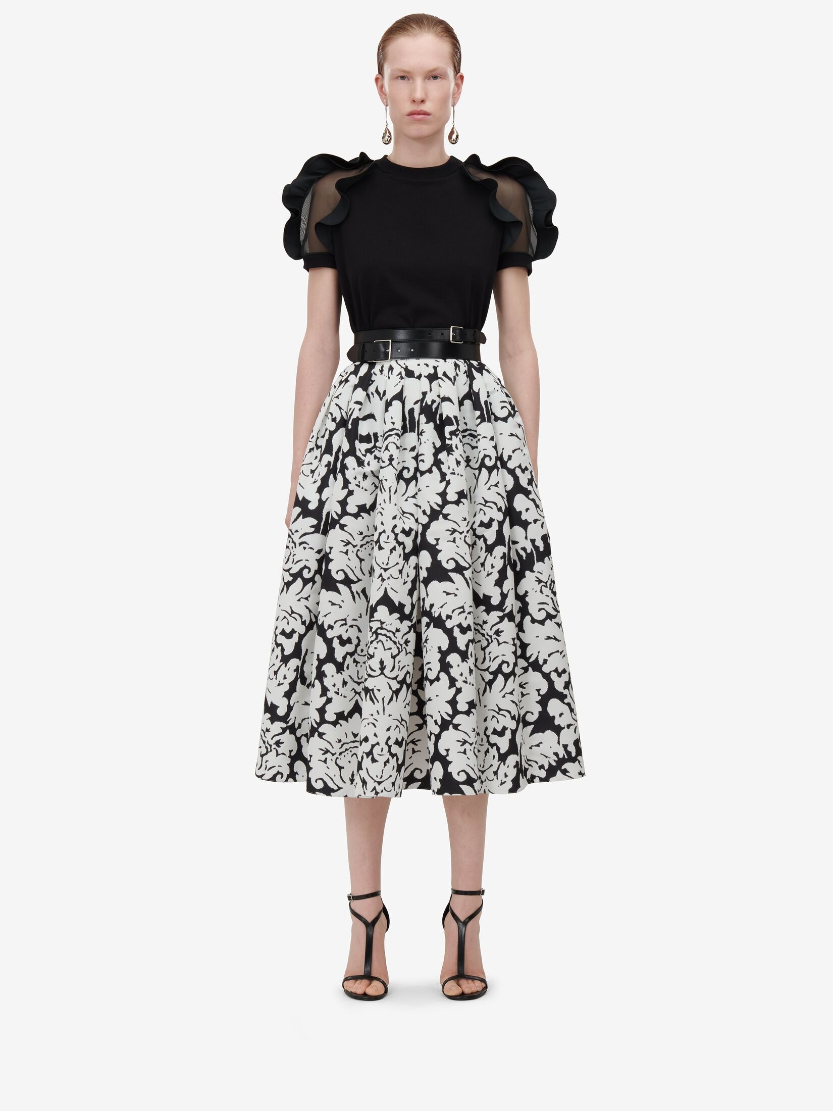 Women's Ruffle Detail T-shirt in Black - 2