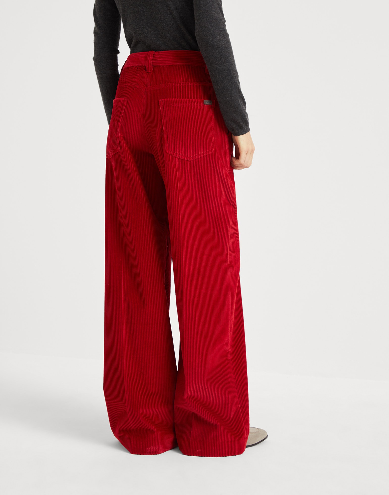 Cotton corduroy loose trousers with monili - 2