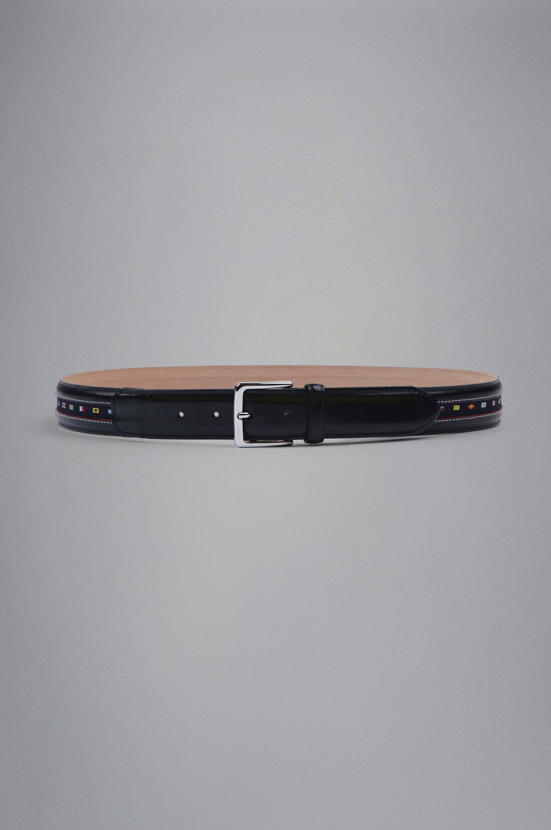 LEATHER BELT WITH NAUTICAL FLAGS RIBBON - 1