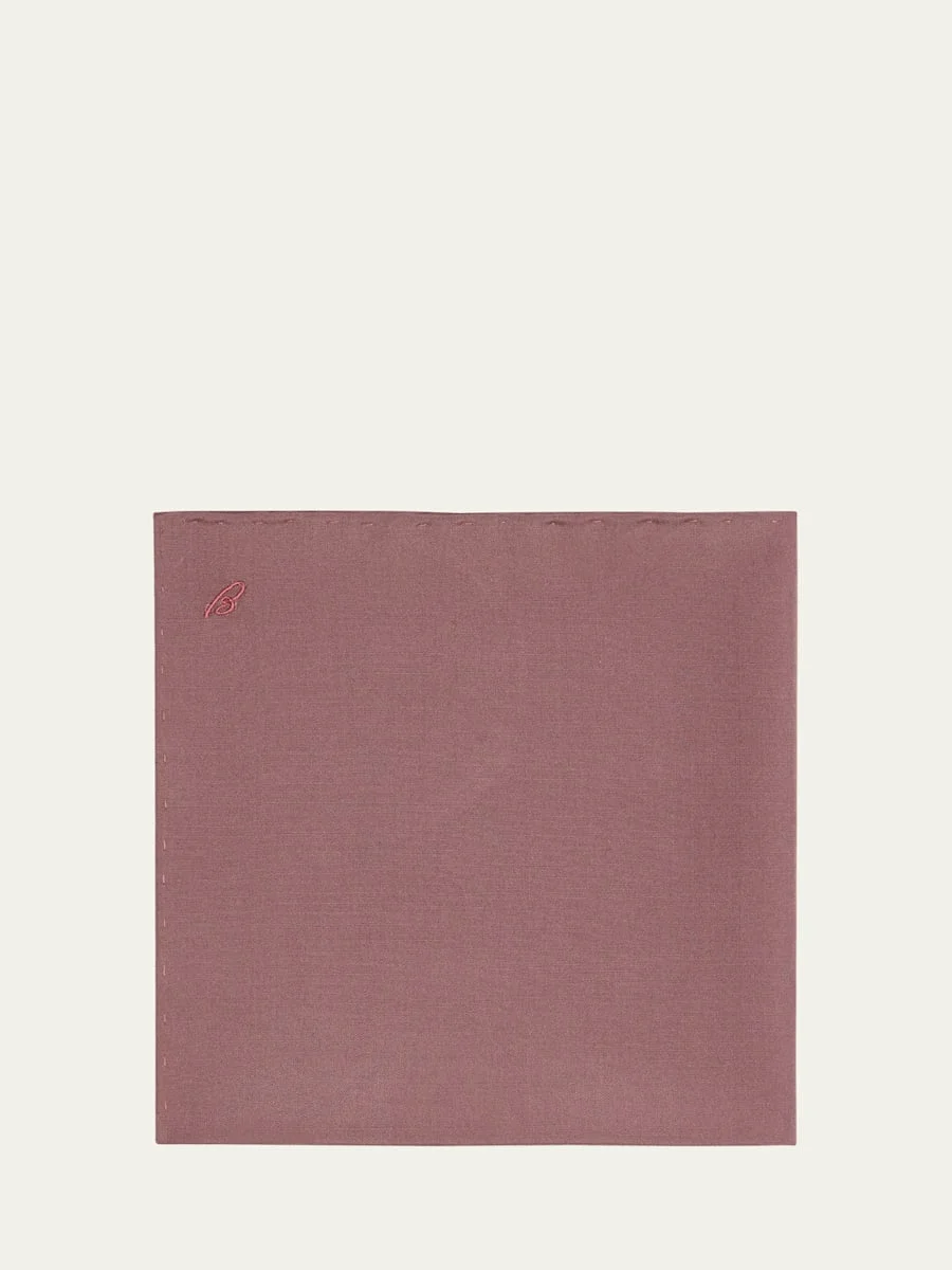 Men's Silk Poplin Embroidered Monogram Pocket Square - 1