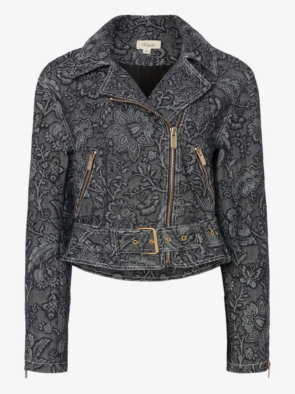 floral-print belted biker jacket - 1
