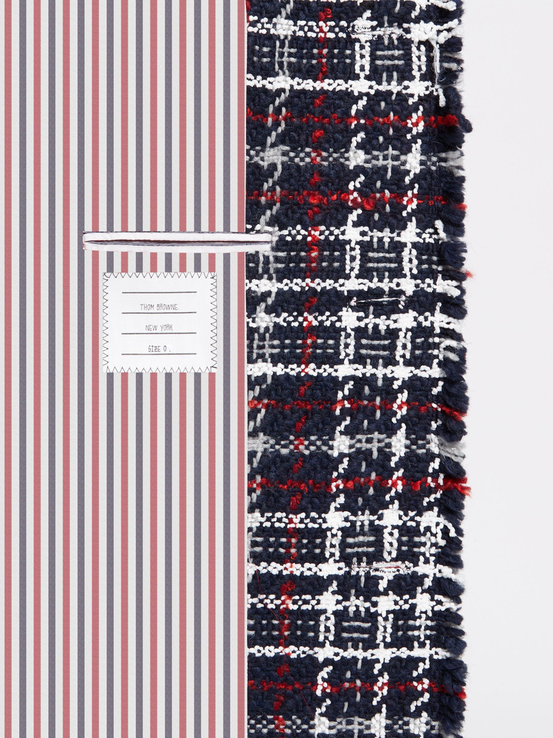 Navy Check Tweed Frayed Edge Ticket Pocket Long Chesterfield Overcoat 6