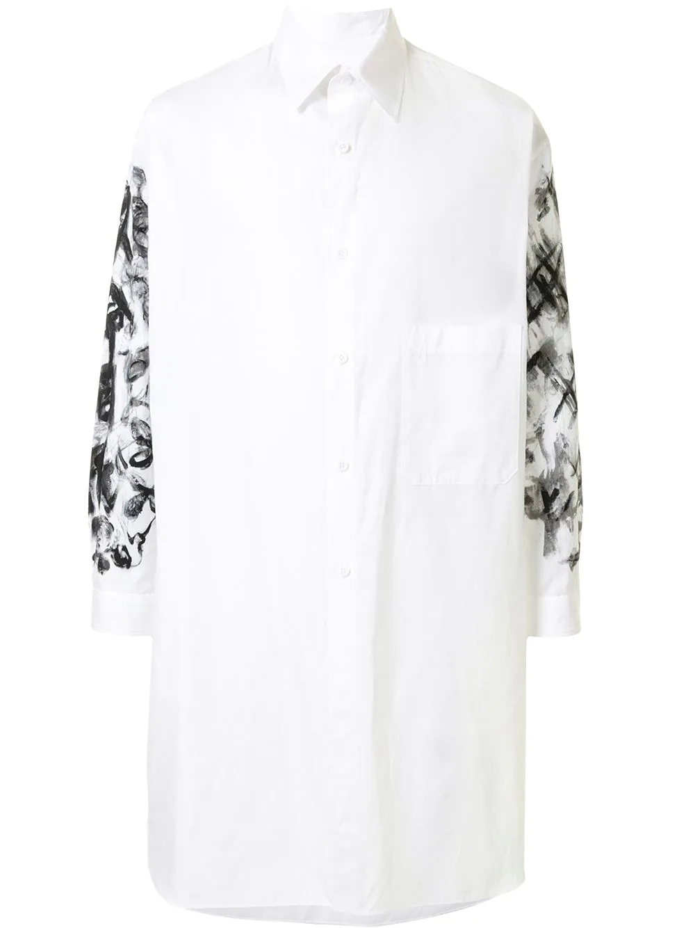 abstract-print sleeve cotton shirt - 1