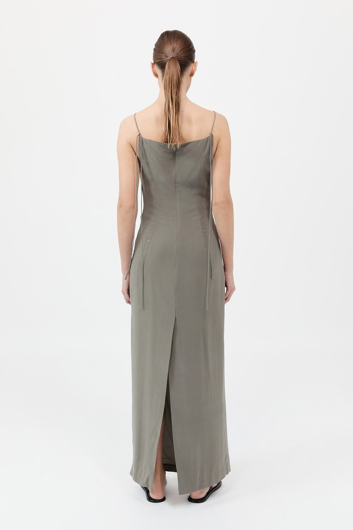 Silk Tuck Dress - Smokey Olive - 5
