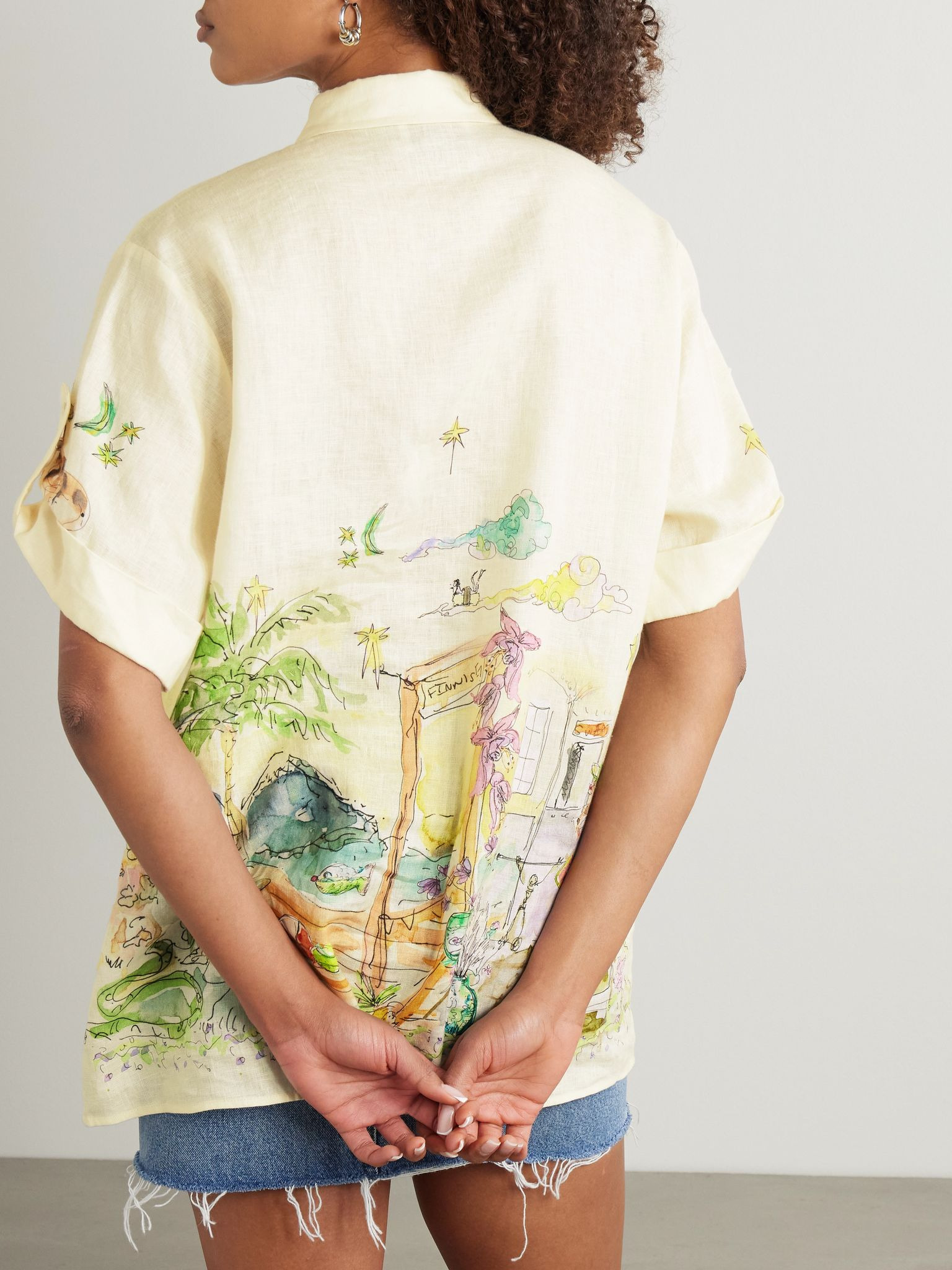 + Anouk Colantoni printed linen-gauze shirt Cream - 4