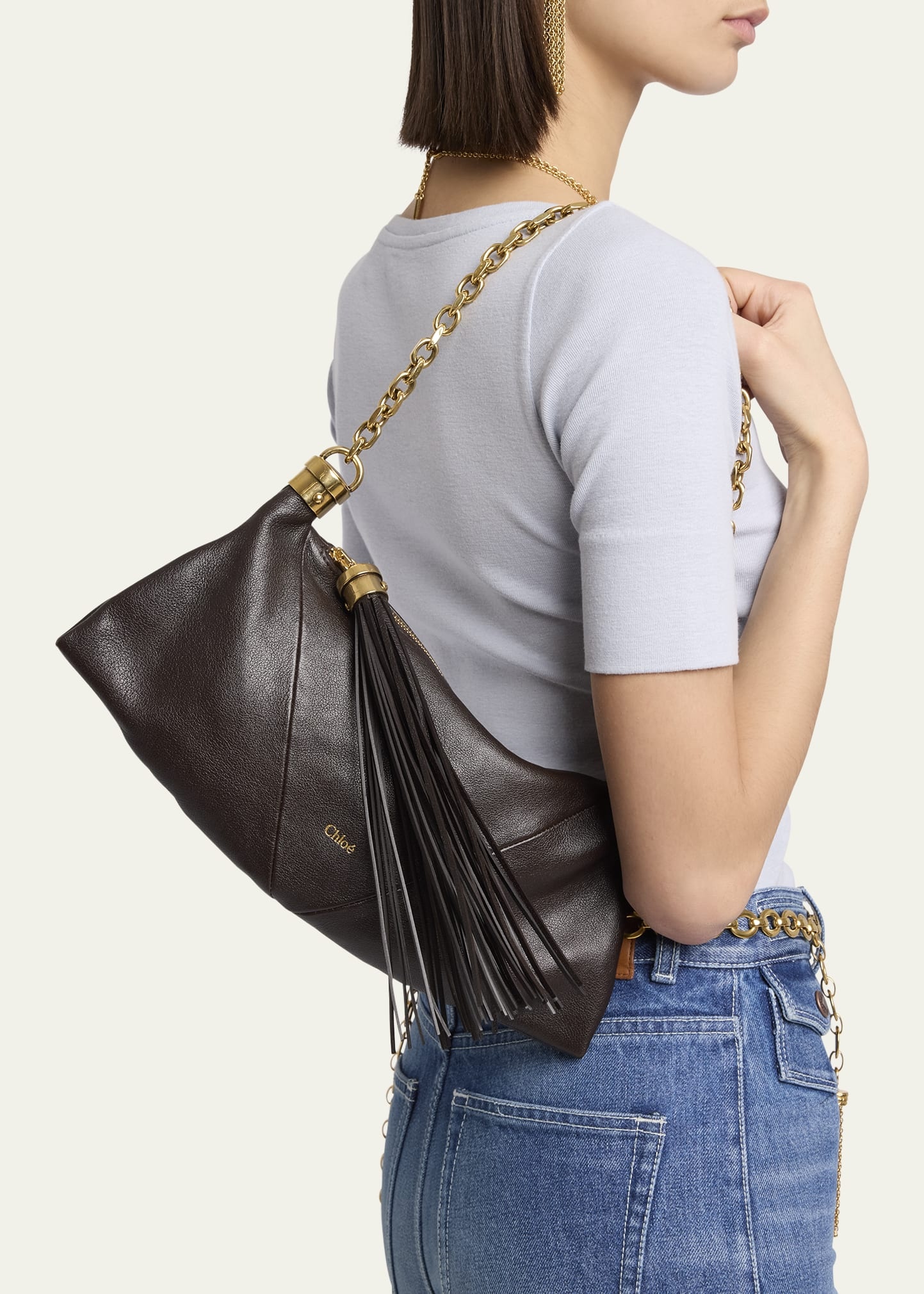 Small Foulard Tassel Shoulder Bag in Buffalo Leather - 2