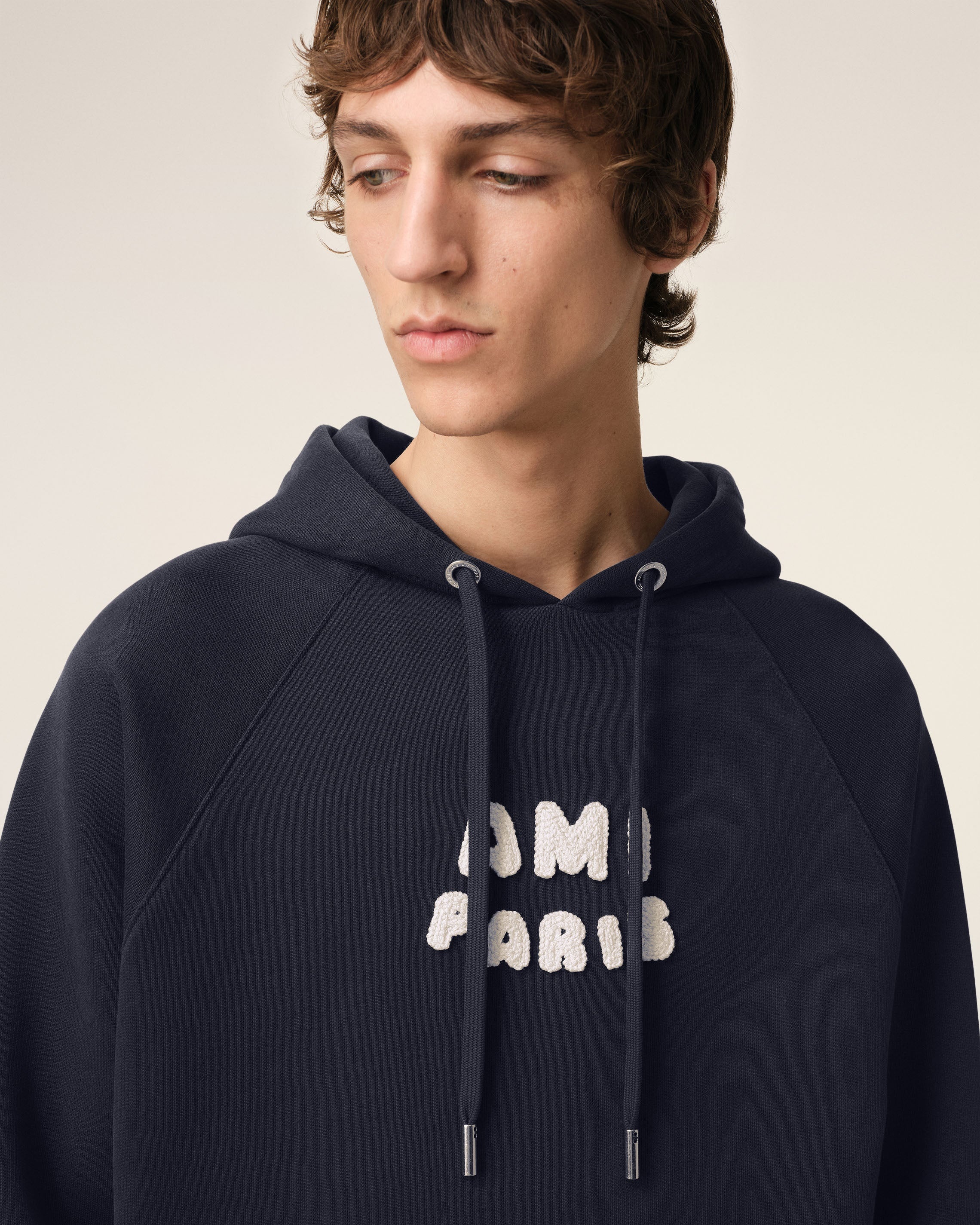 NAVY COTTON HOODIE WITH AMI PARIS PATCH - 4