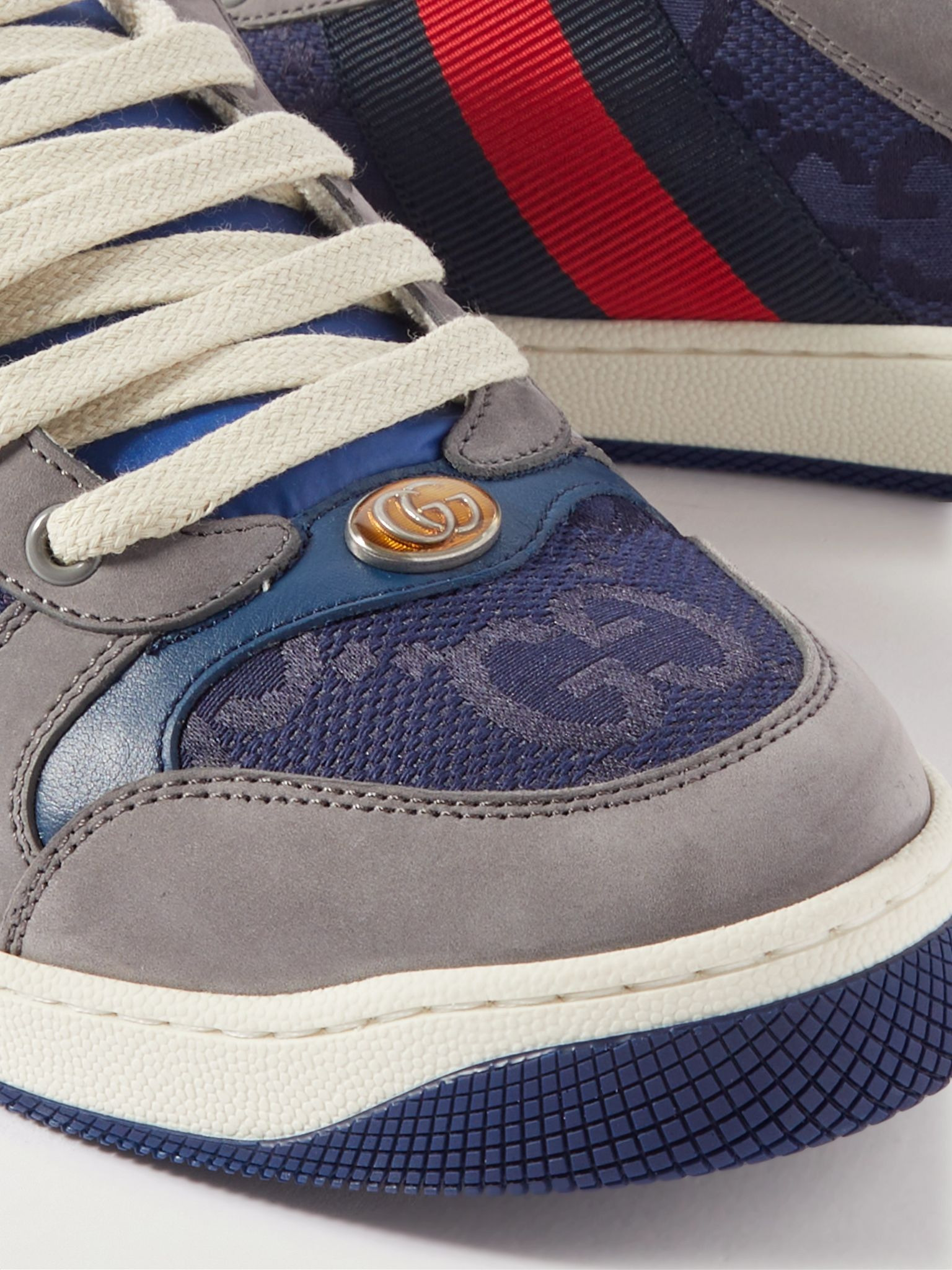 Screener Monogrammed Canvas and Webbing-Trimmed Suede and Leather Sneakers Blue - 6