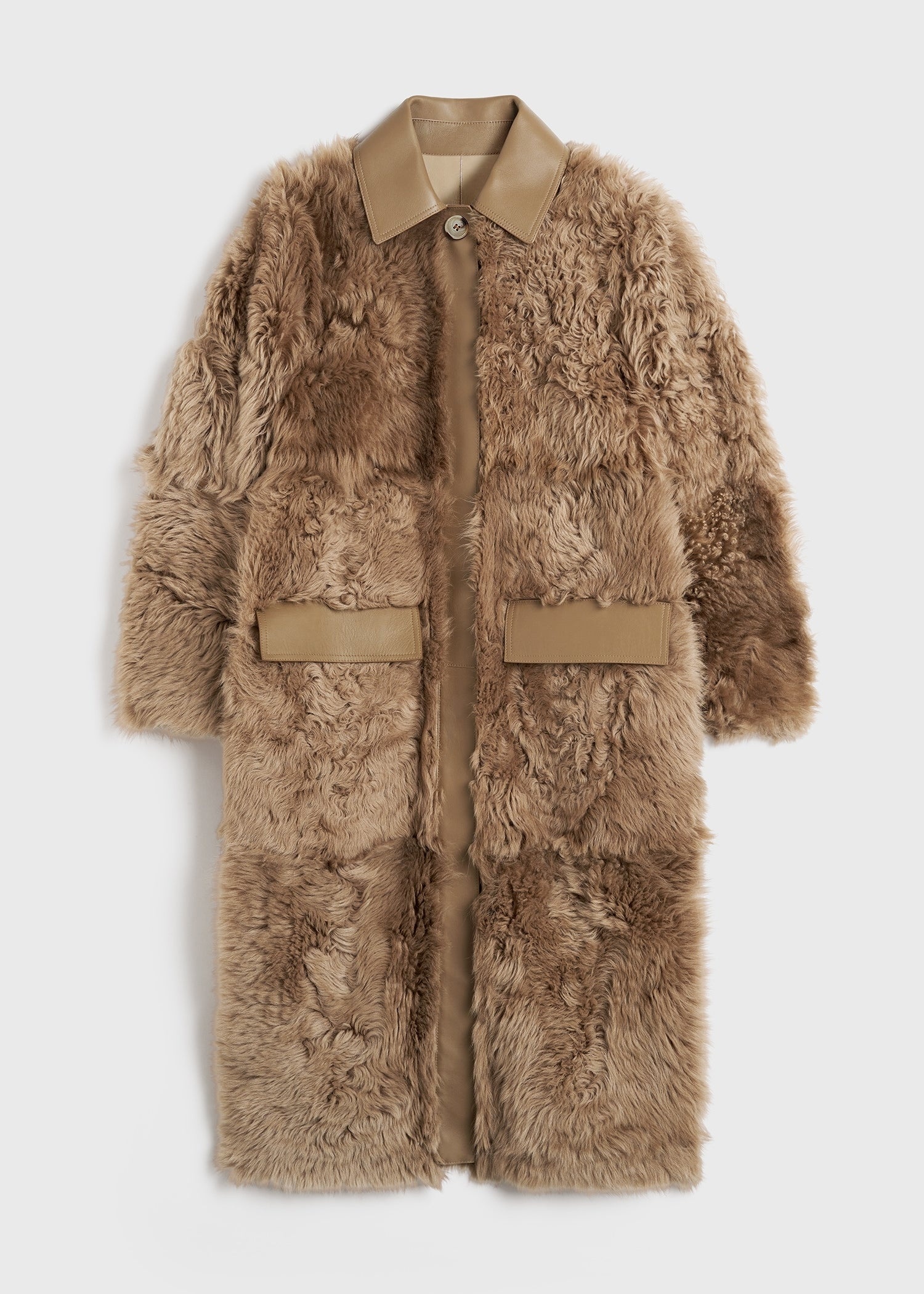 Curly shearling coat biscuit - 1
