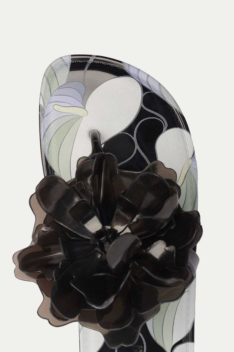 Black And White Flower Jelly Flat Sandal 5