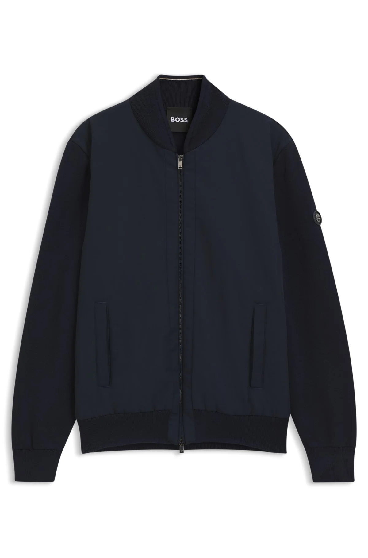COTTON-KNIT HYBRID JACKET WITH BOMBER COLLAR - 1