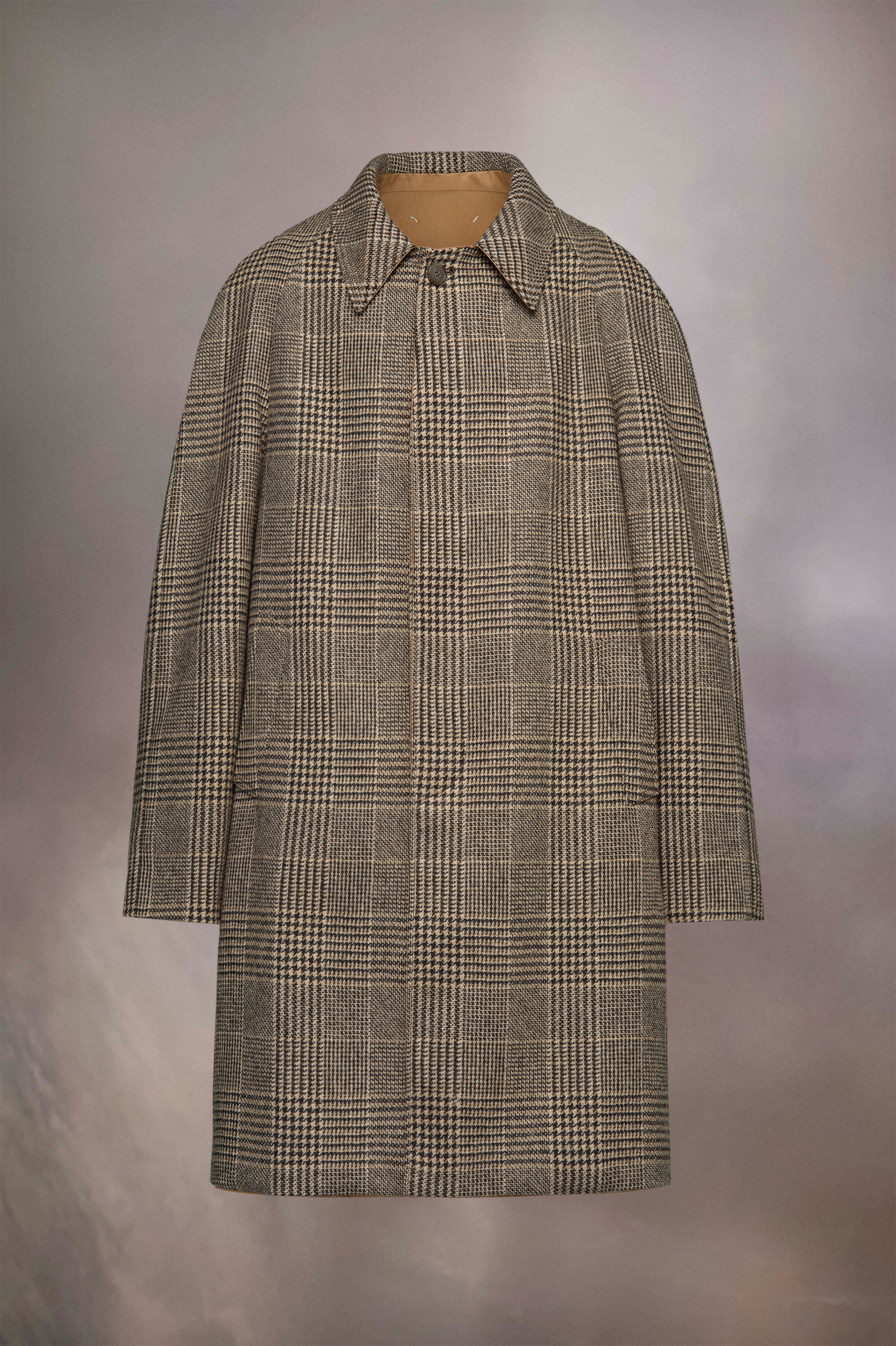 Check wool trench coat - 1