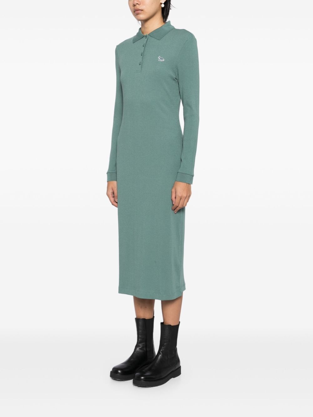 fine ribbed long sleeves polo dress - 3