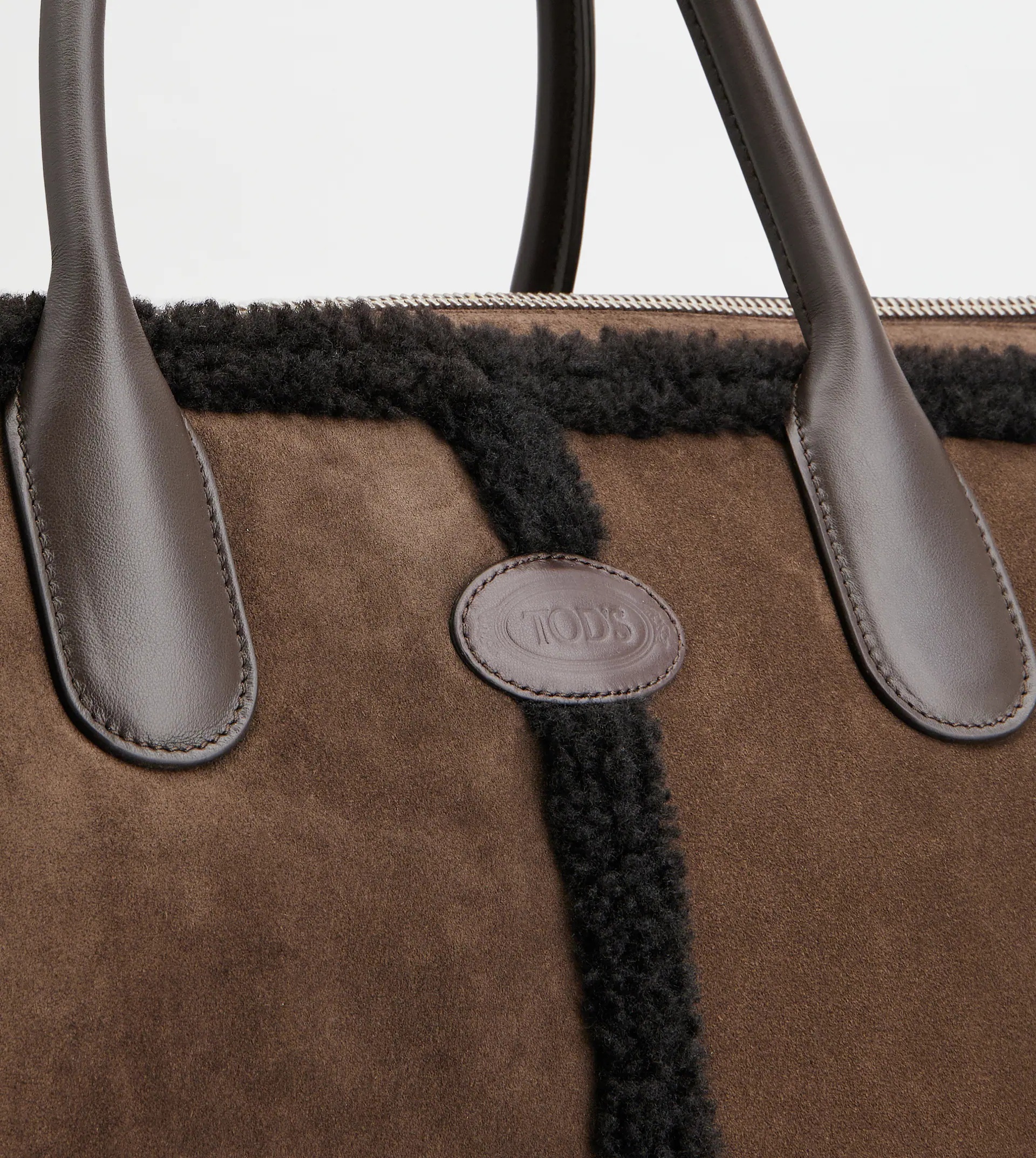 TOD'S DI BAG IN SUEDE AND SHEARLING LARGE - BROWN - 6