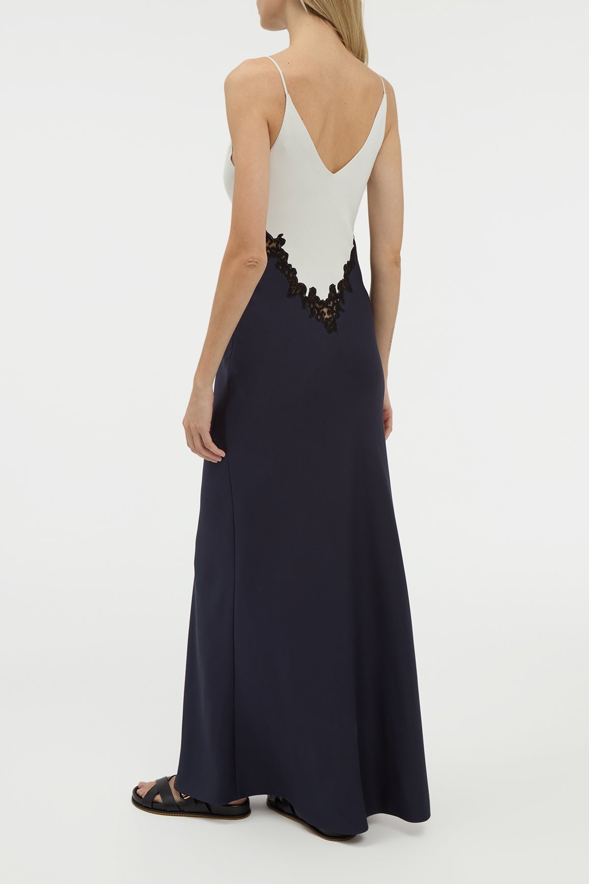 Amaryllis Lace Maxi Dress in Dark Navy Silk Wool - 5