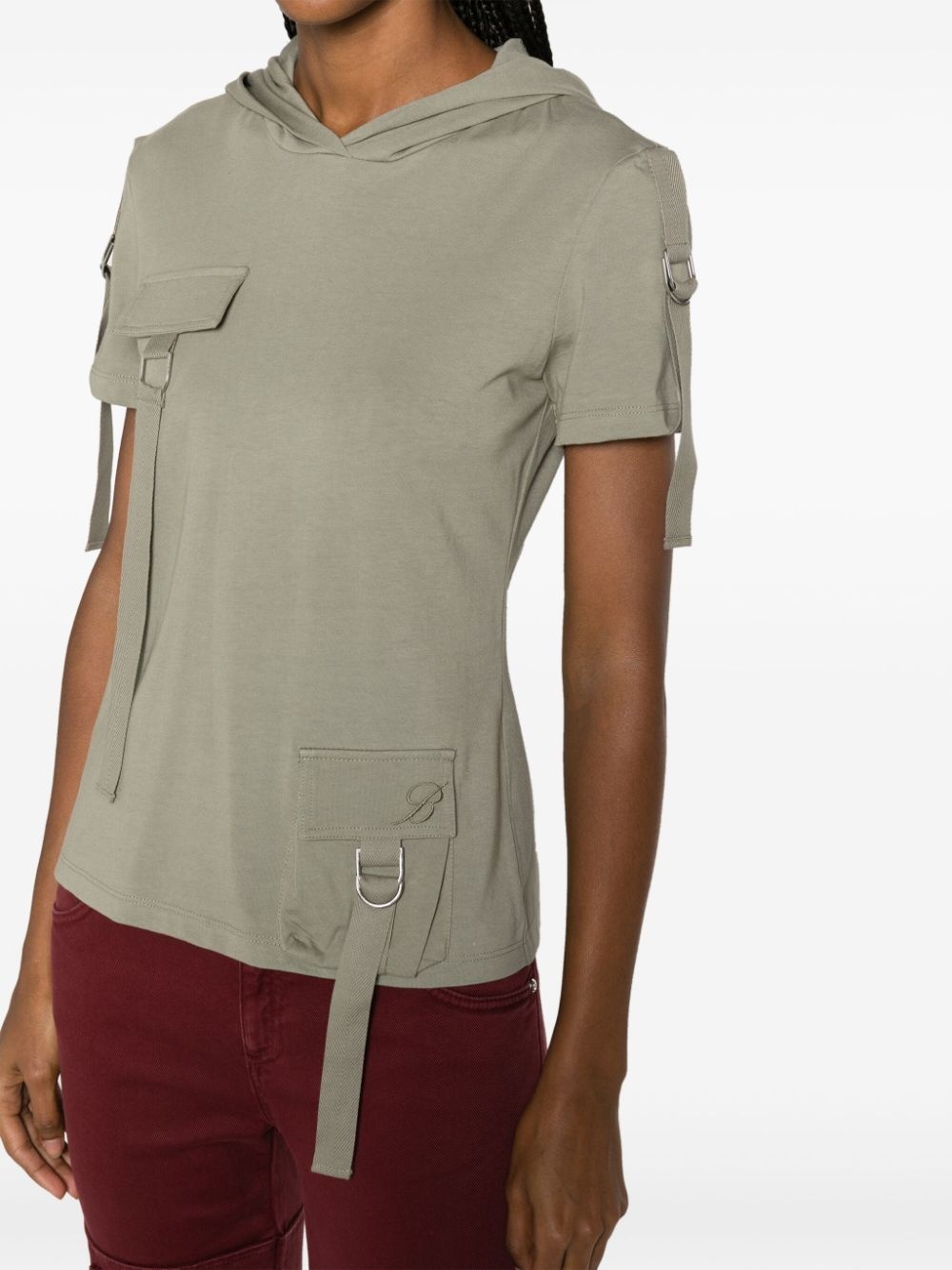 cargo-pocket hooded cotton T-shirt - 5