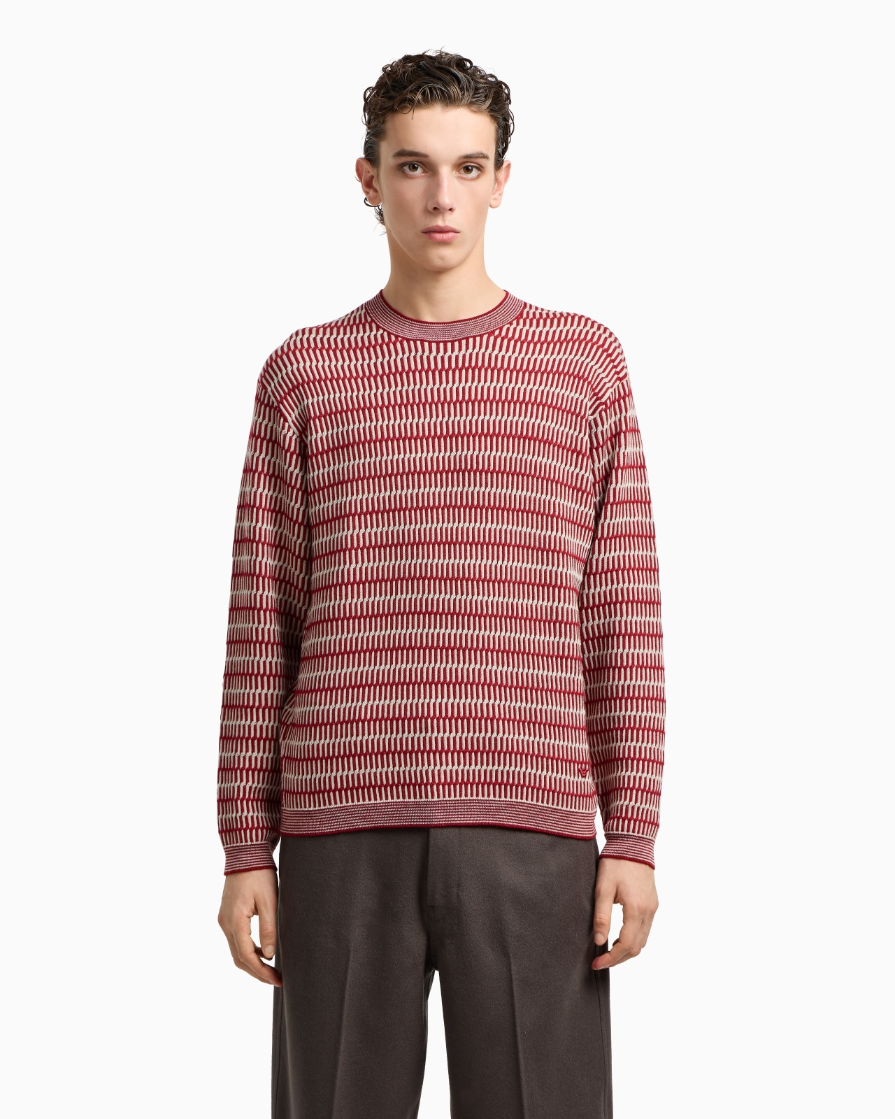 TWO-TONE EMBROIDERY-STITCHED JACQUARD VIRGIN WOOL JUMPER - 4