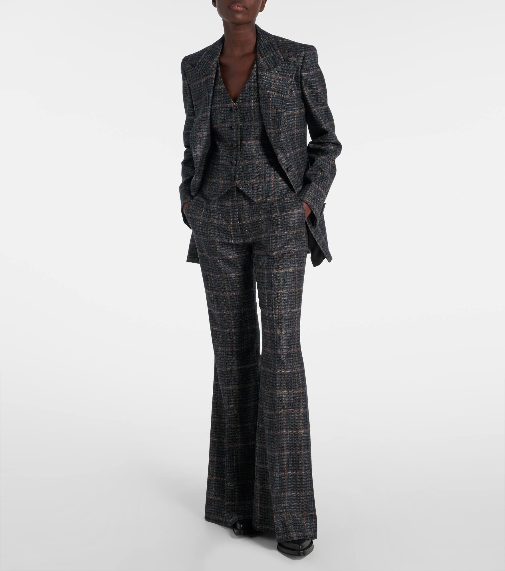 Rhein checked wool and silk flared pants - 2