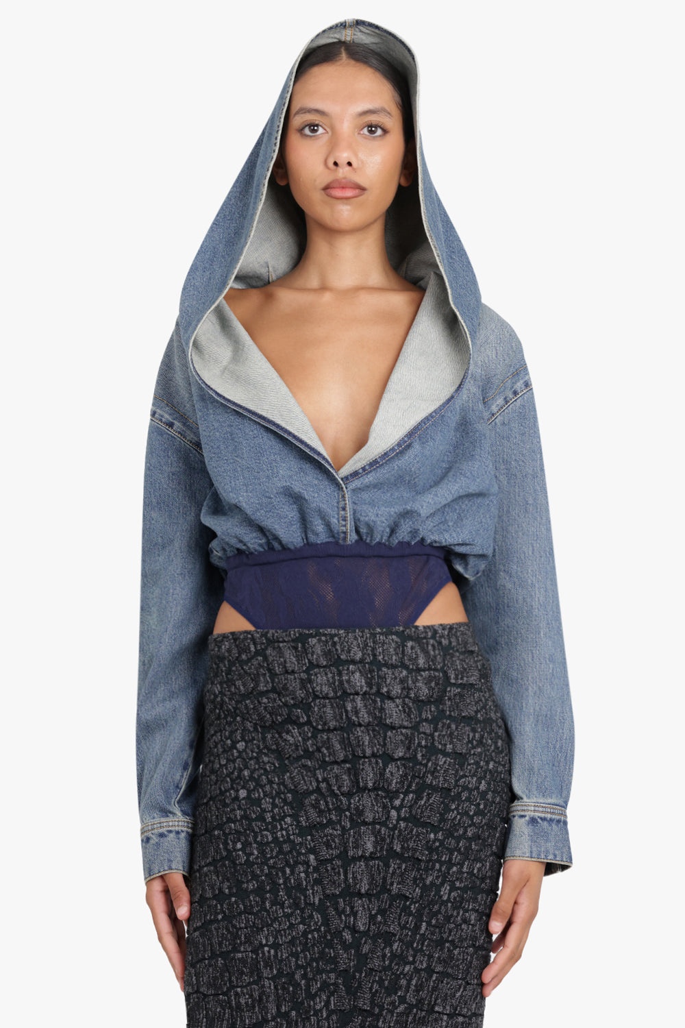 HOODED BODYSUIT | BLUE DENIM - 3