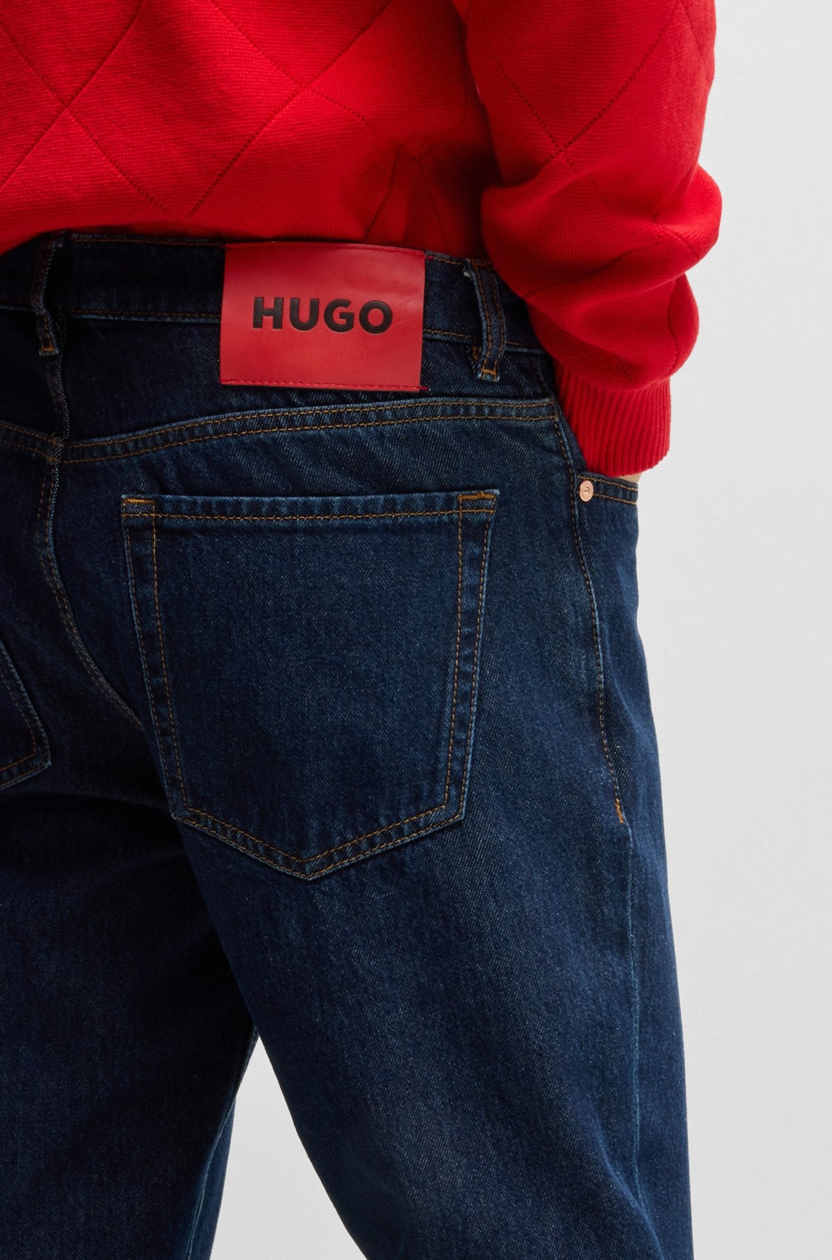 TAPERED-FIT JEANS IN DARK-BLUE DENIM - 5