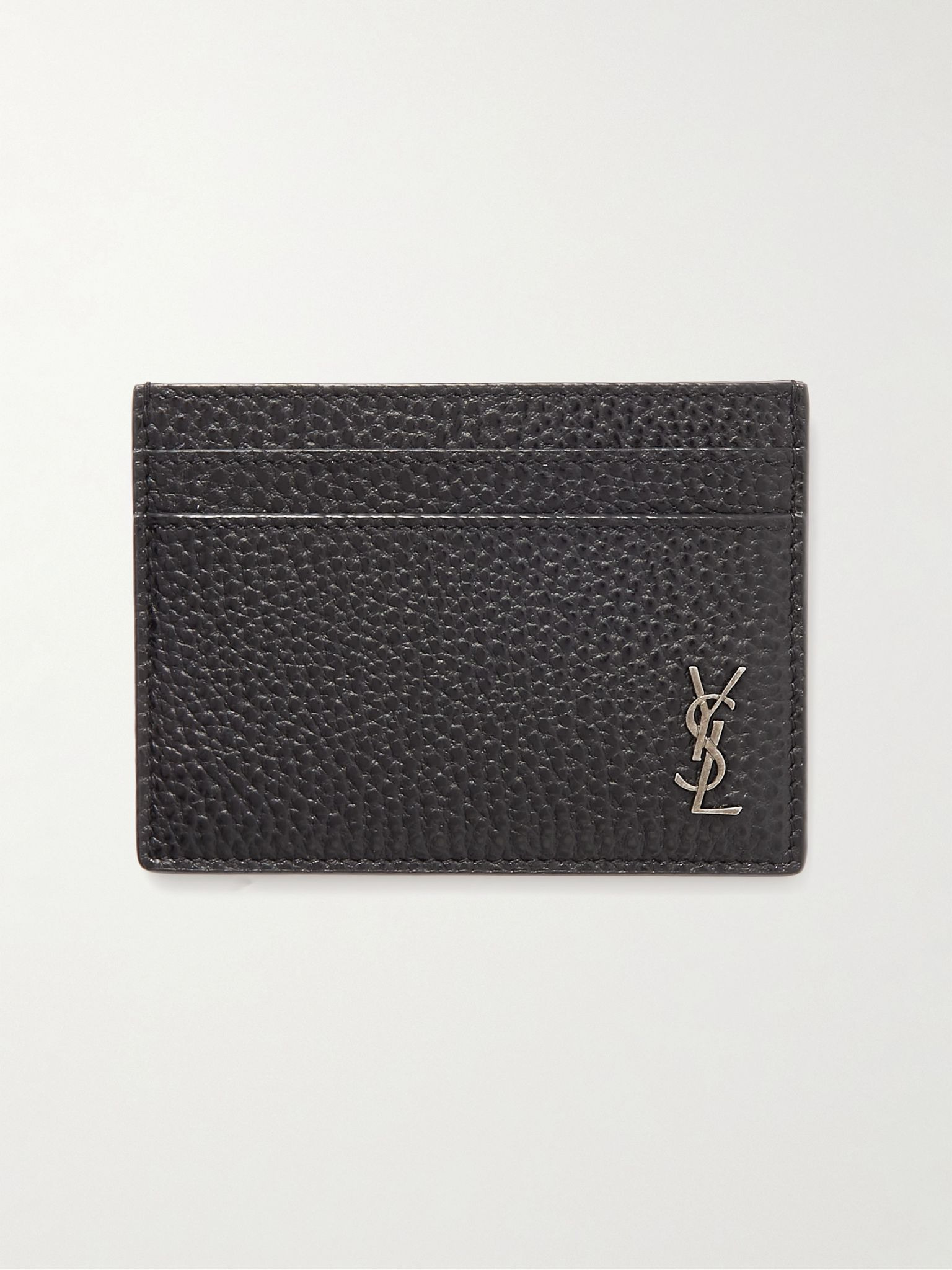Tiny Cassandre Logo-Appliquéd Full-Grain Leather Cardholder Black - 1