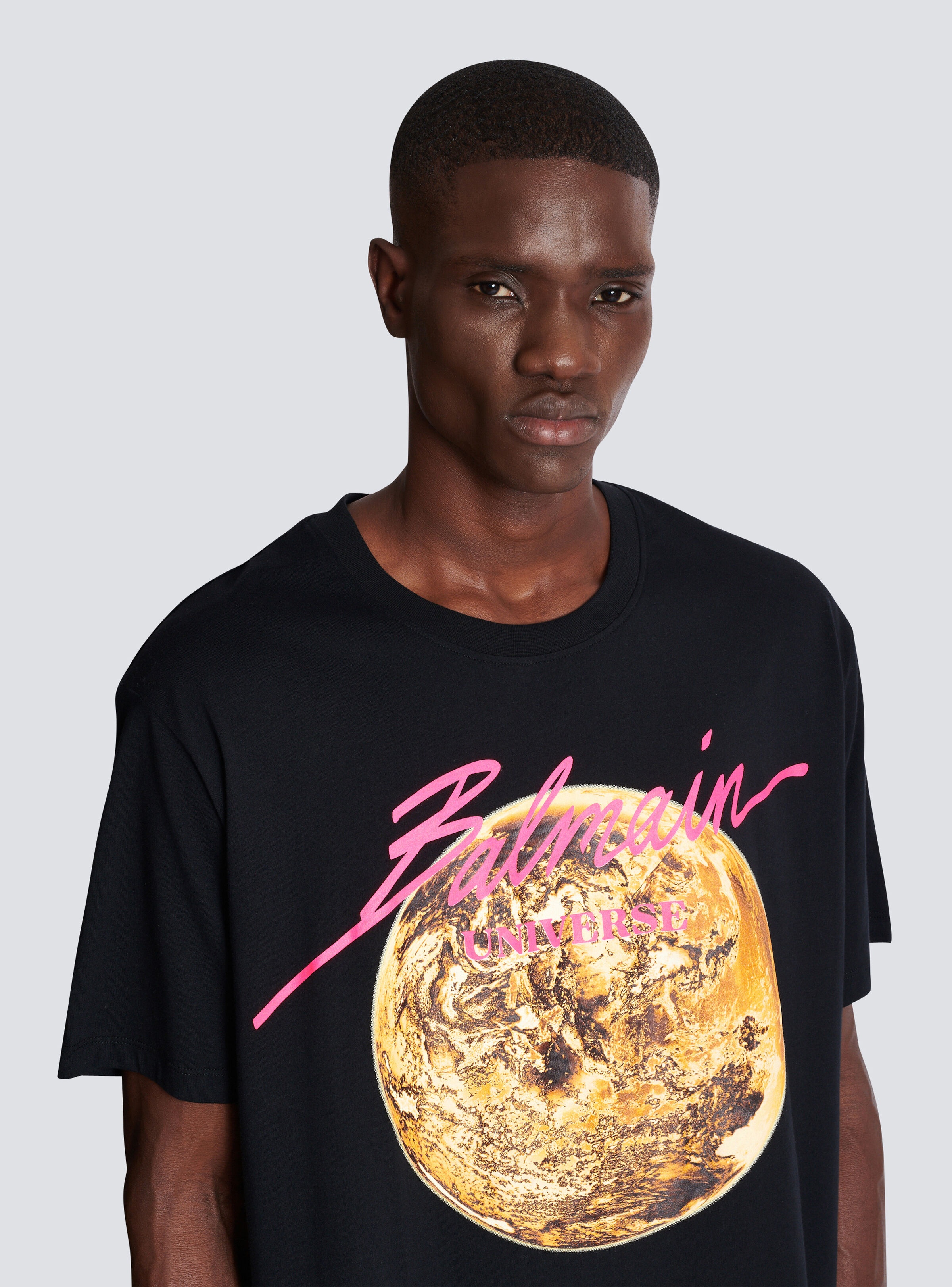 Printed Balmain Universe logo and planet T-shirt - 7