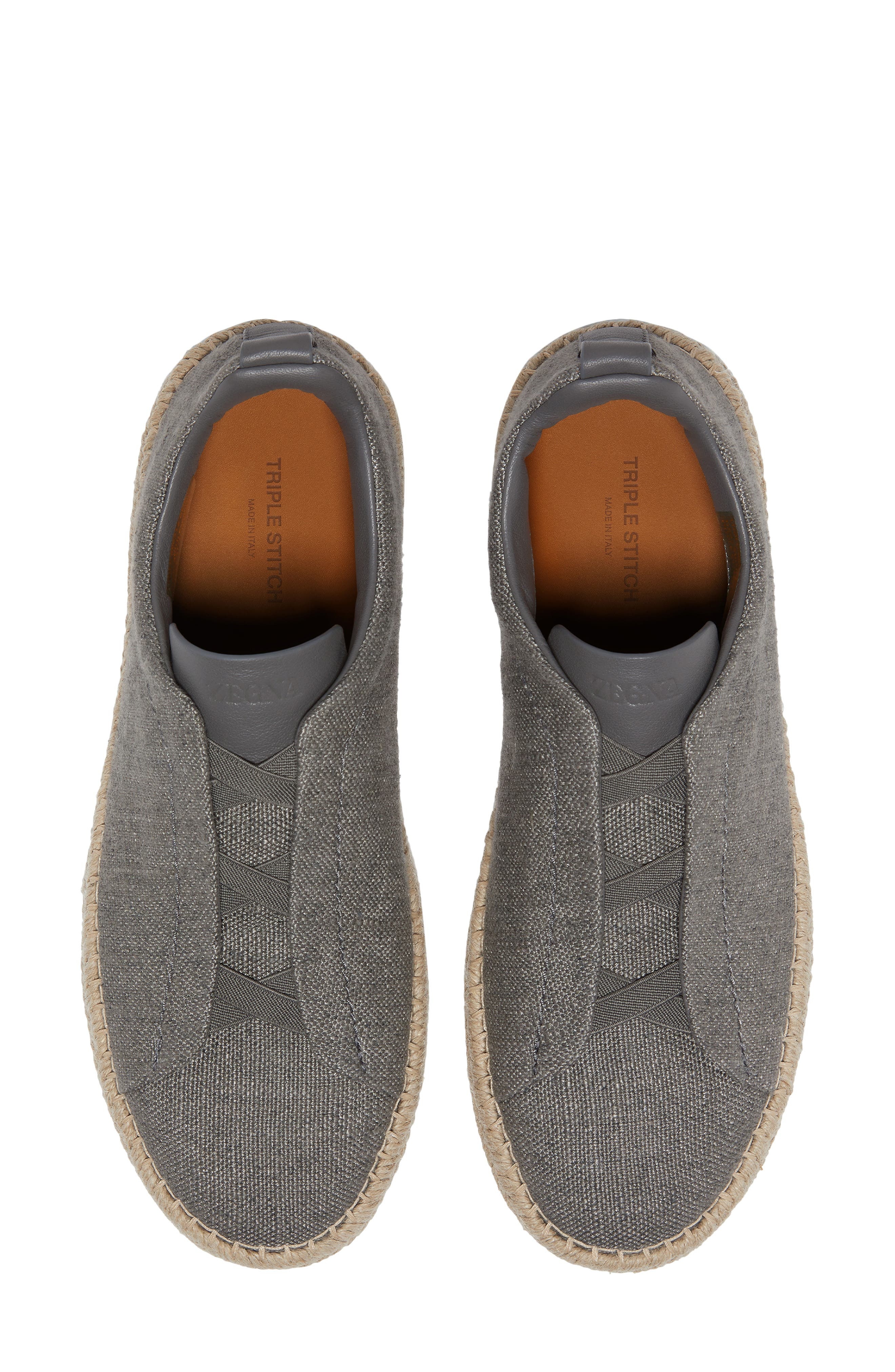 ZEGNA Triple Stitch™ Linen & Leather Espadrille Slip-On Sneaker in Grey Melange at Nordstrom - 4