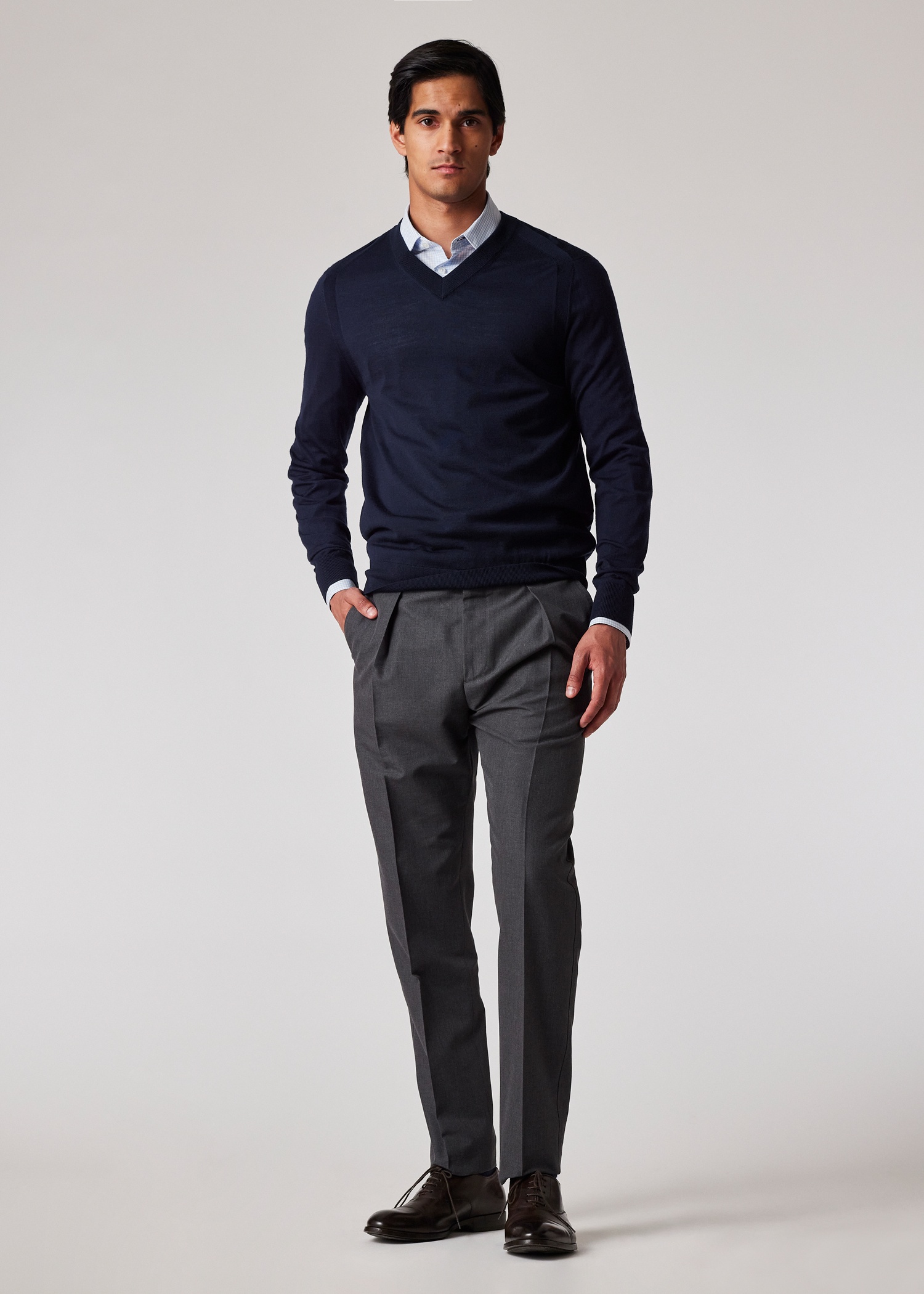 Navy Merino V-Neck Sweater - 5