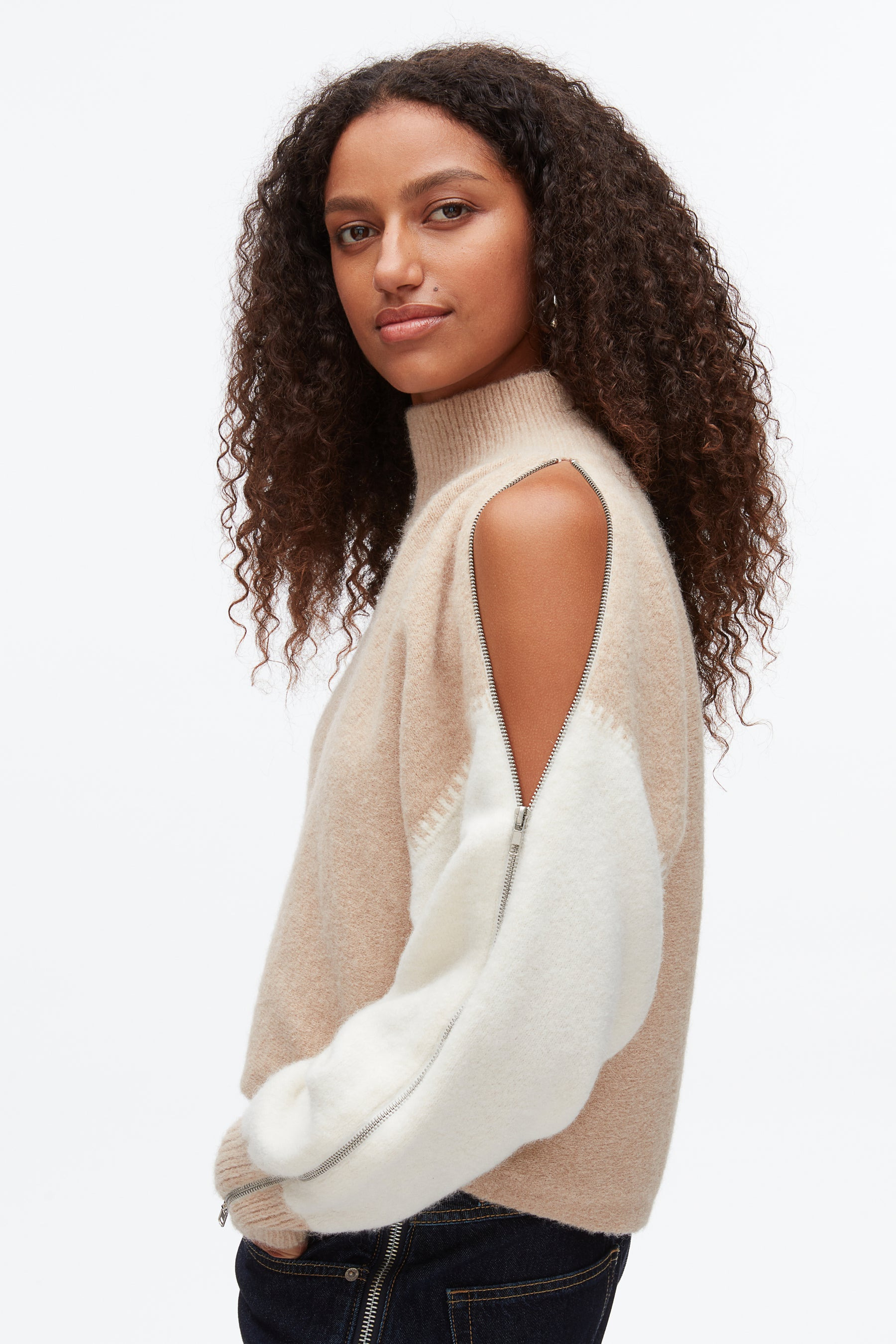 Colorblock Zip Sleeve Turtleneck - 6