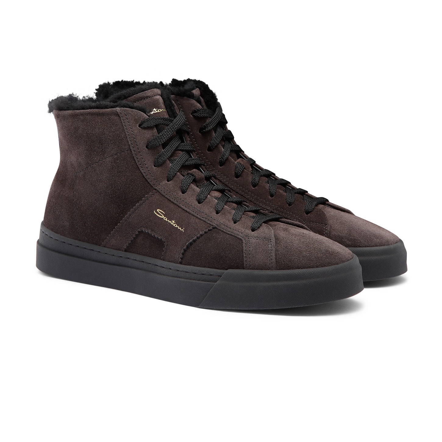 Men’s grey suede high top double buckle sneaker with fur - 3