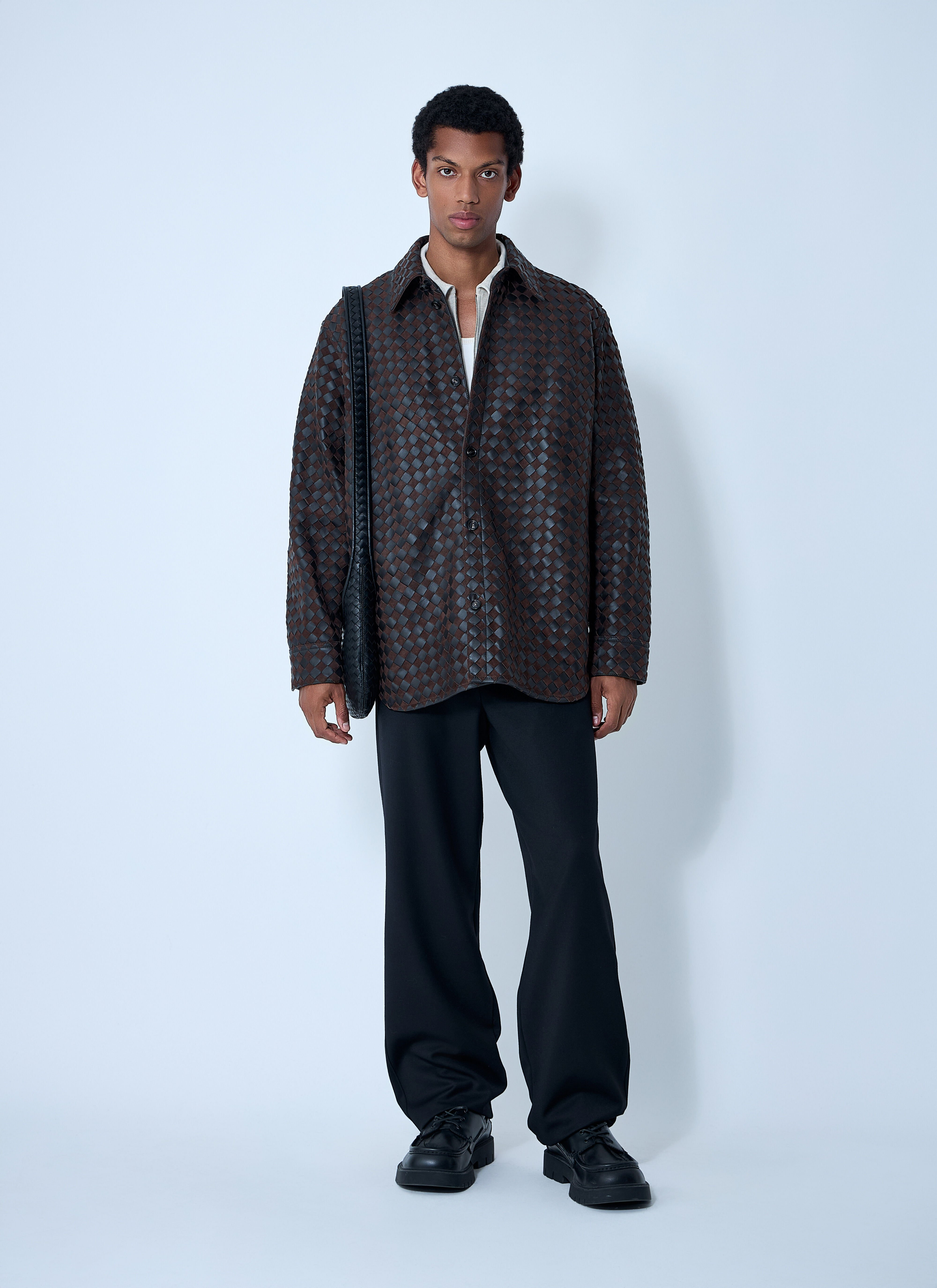 Intrecciato Leather And Suede Shirt - 2