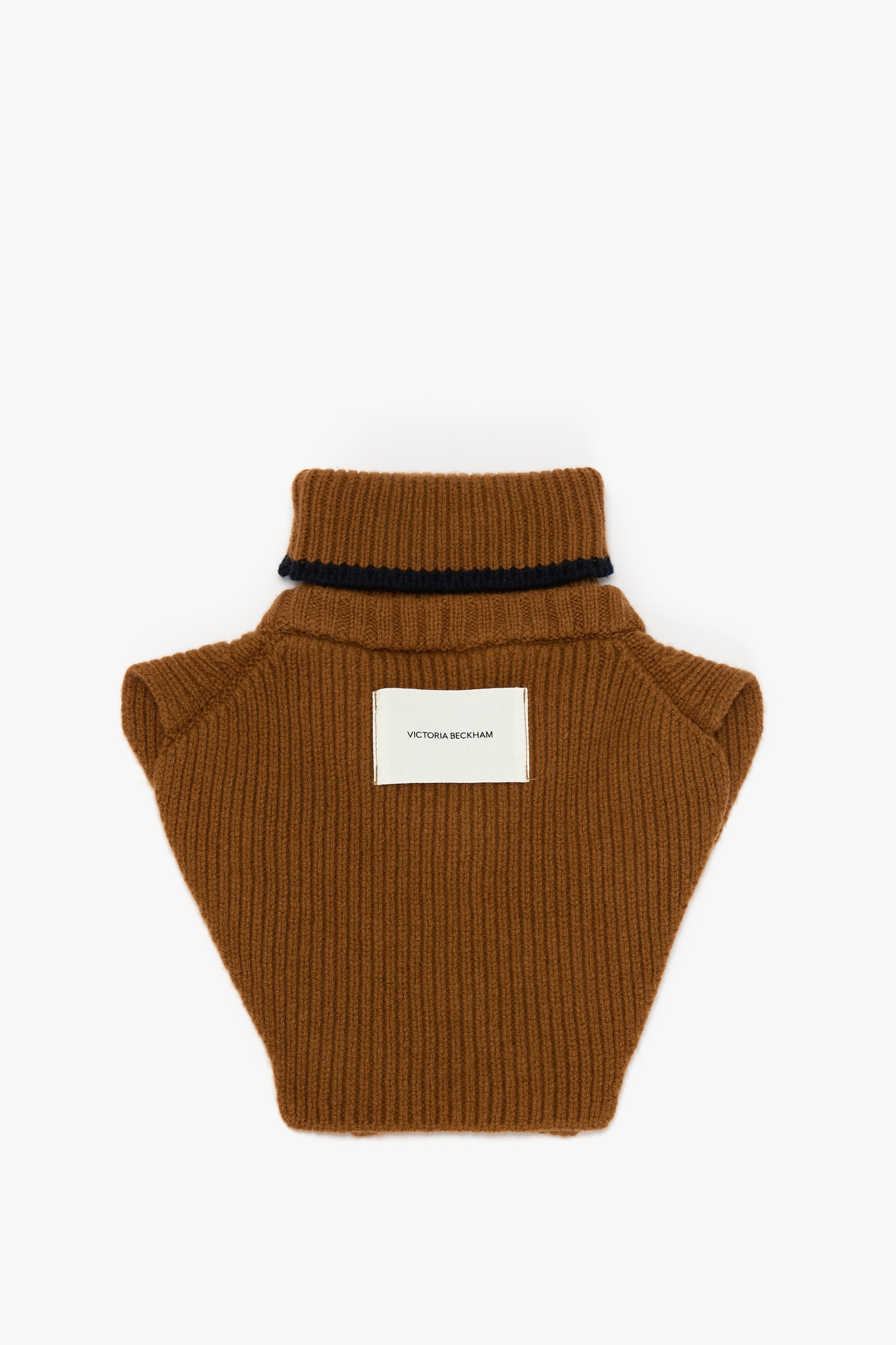 Knitted Polo Neck Bib In Camel-Navy - 2