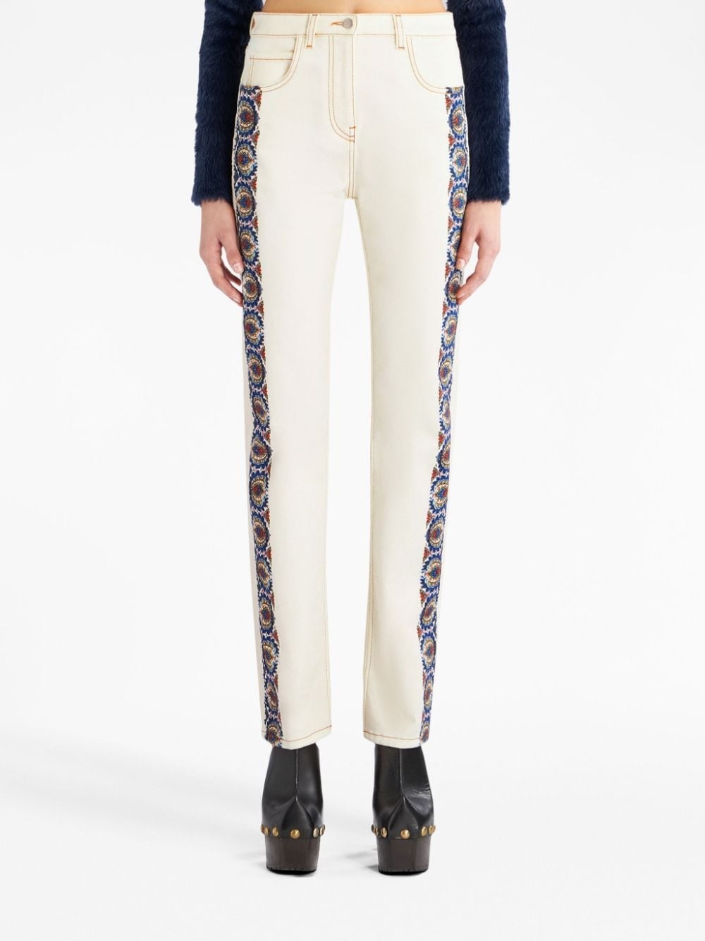 floral-print cotton jeans - 3