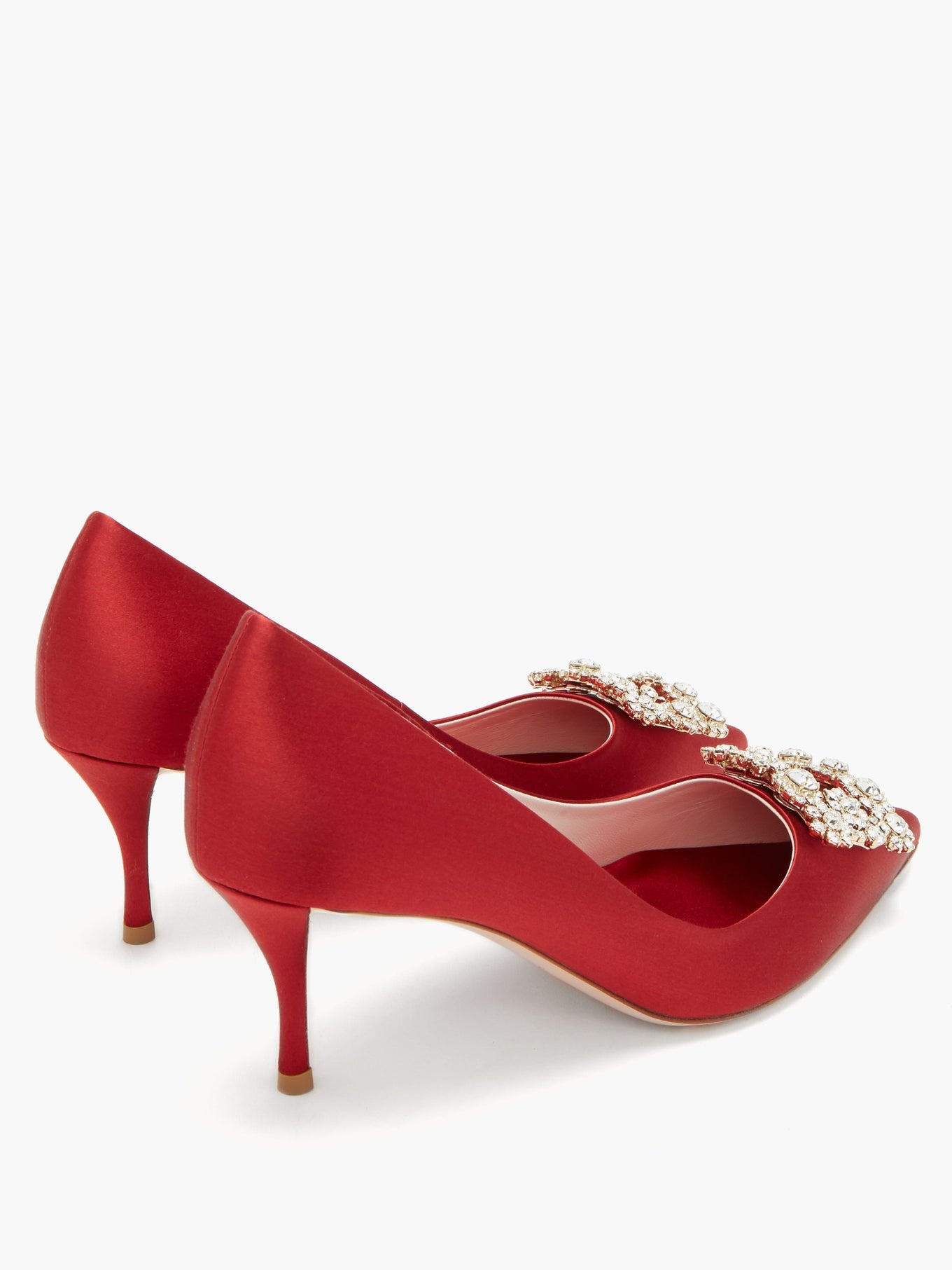 Flower crystal-embellished satin pumps - 4