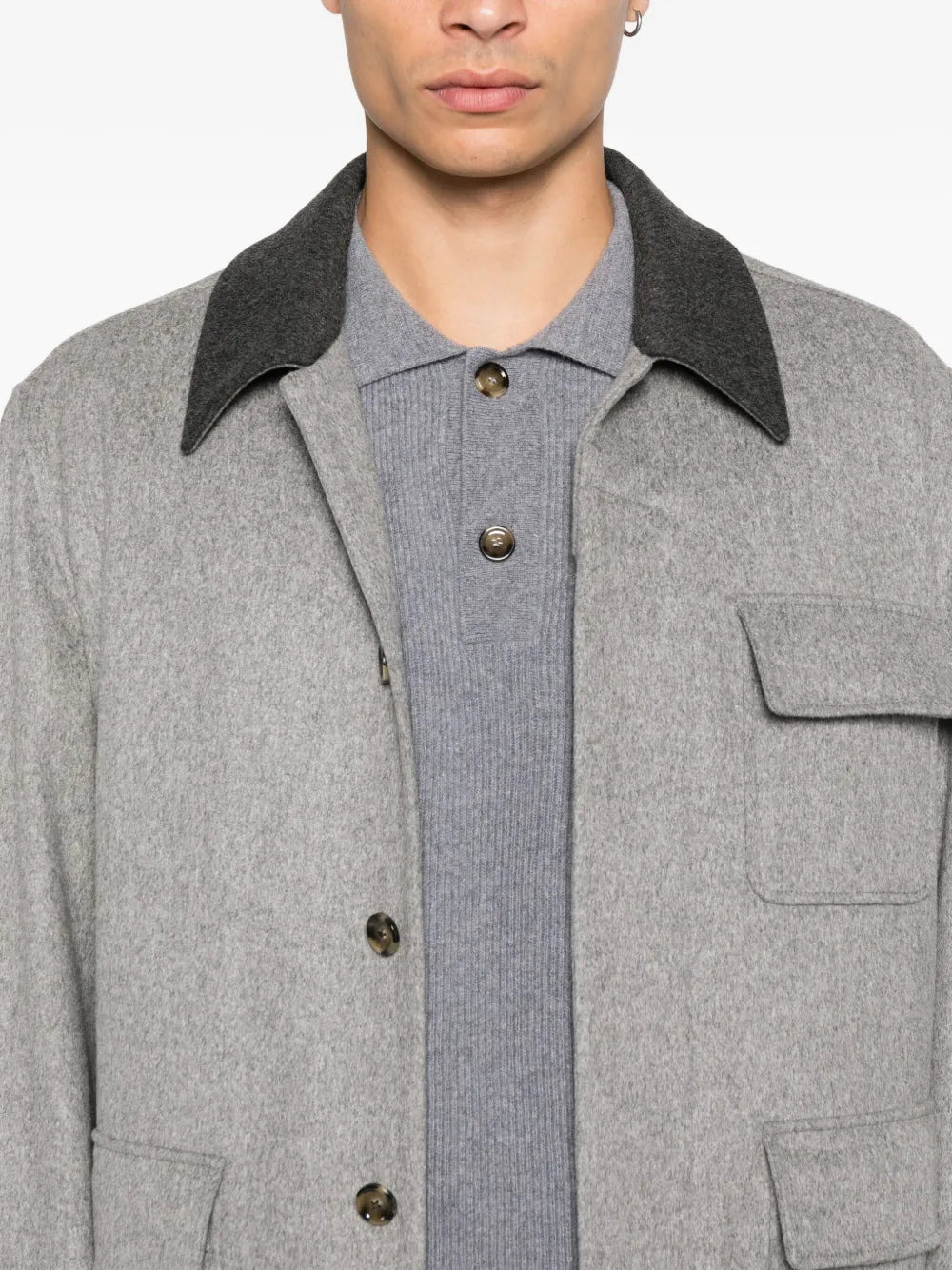 Wool Shirt Jacket With Contrasting Collar - 5