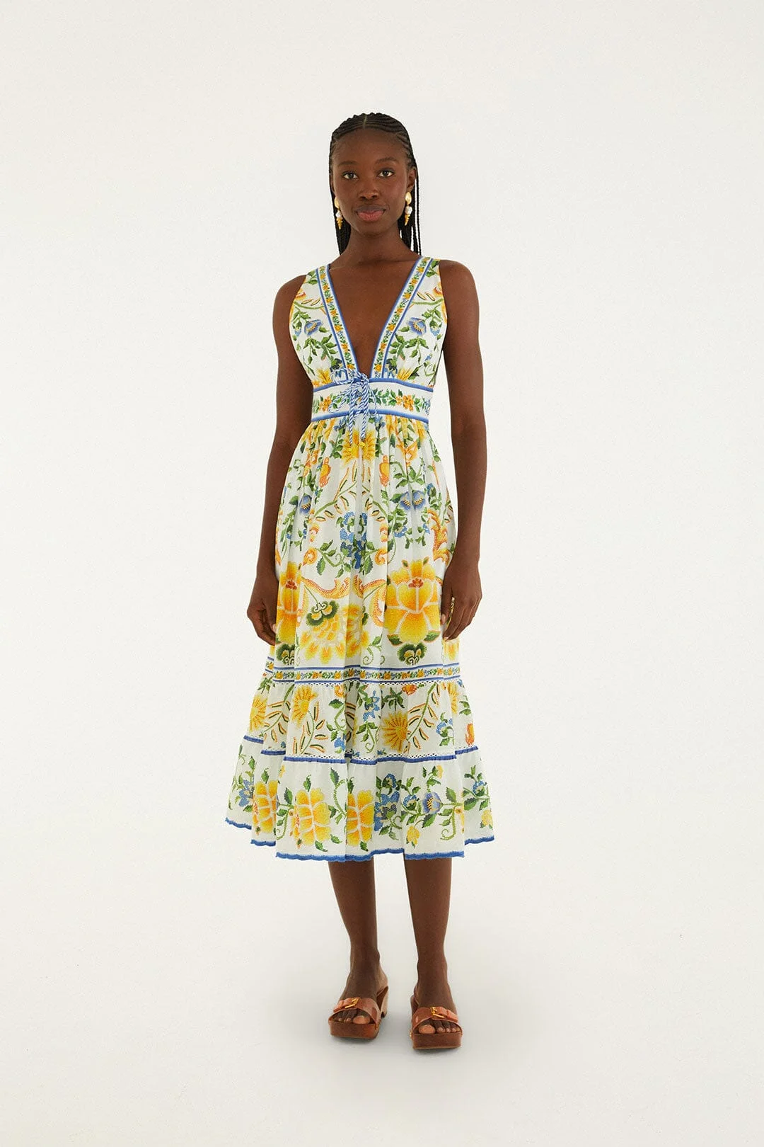 Off-White Emily Floral Tapestry Rope Ties Midi Dress - 1