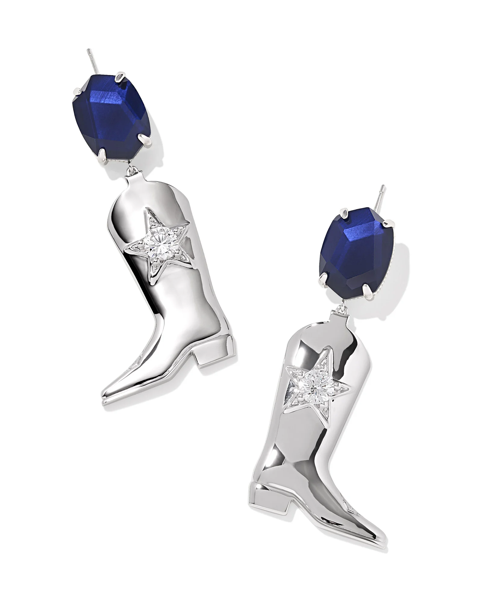 Rosie Silver Statement Earrings in Navy Mother-of-Pearl - 1