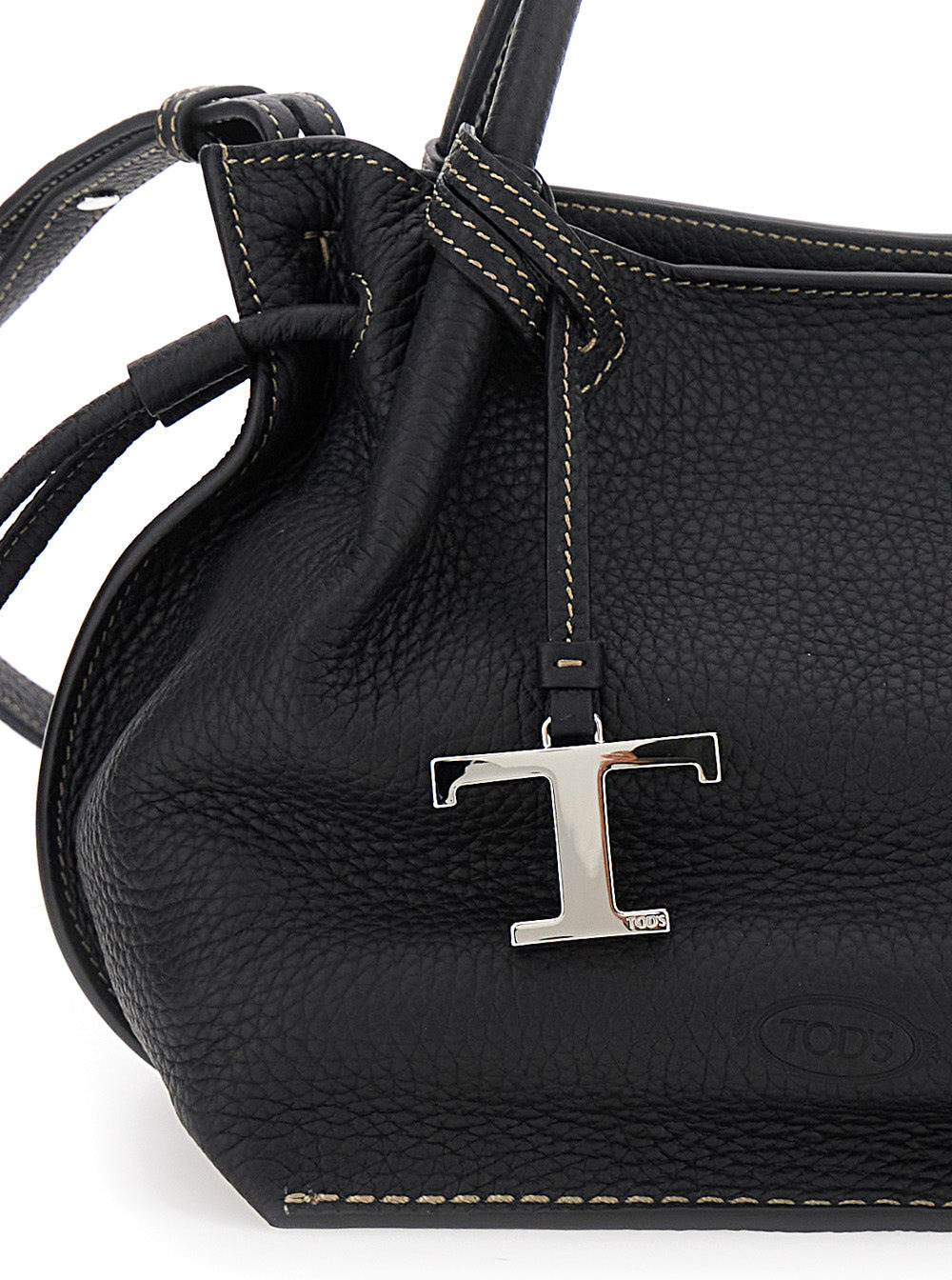 Tod's Women Black Handbag With Drawstring Closure And Adjustable Shoulder Strap In Grained Leather W - 5