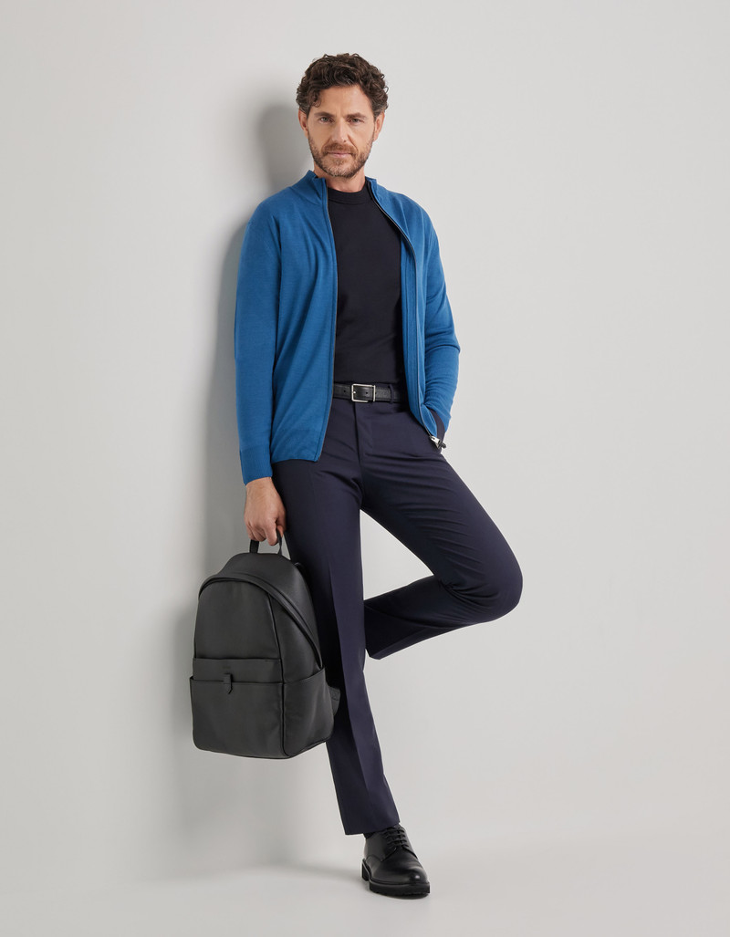 Canali TEAL MERINO WOOL TRAVEL CARDIGAN WITH ZIPPER outlook