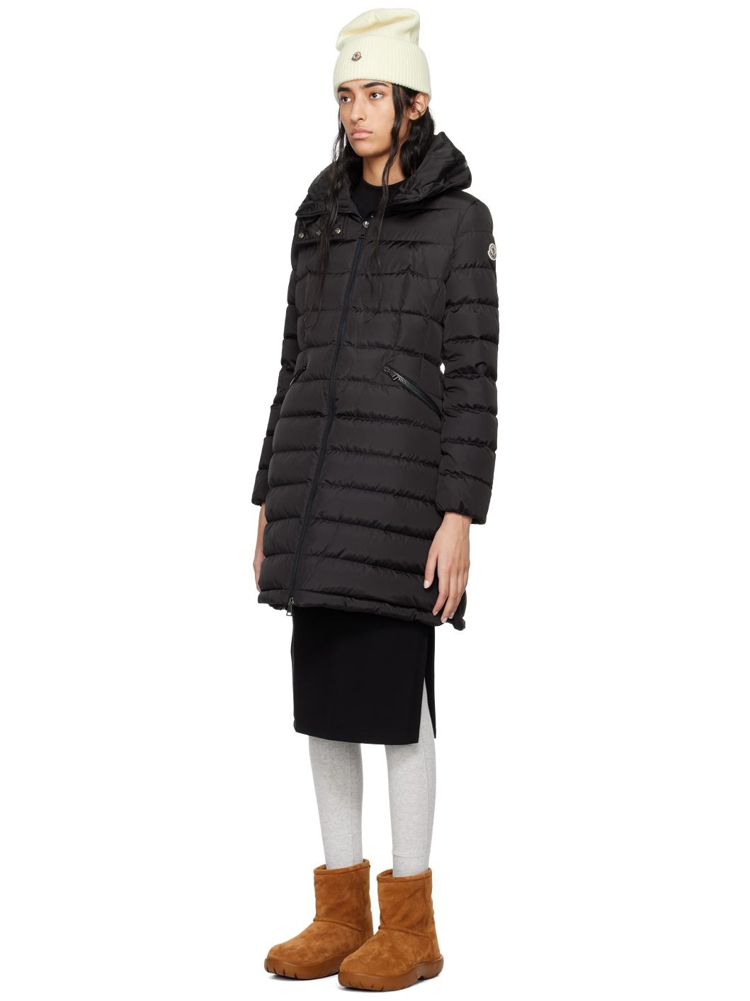 Black Flammette Down Coat - 4