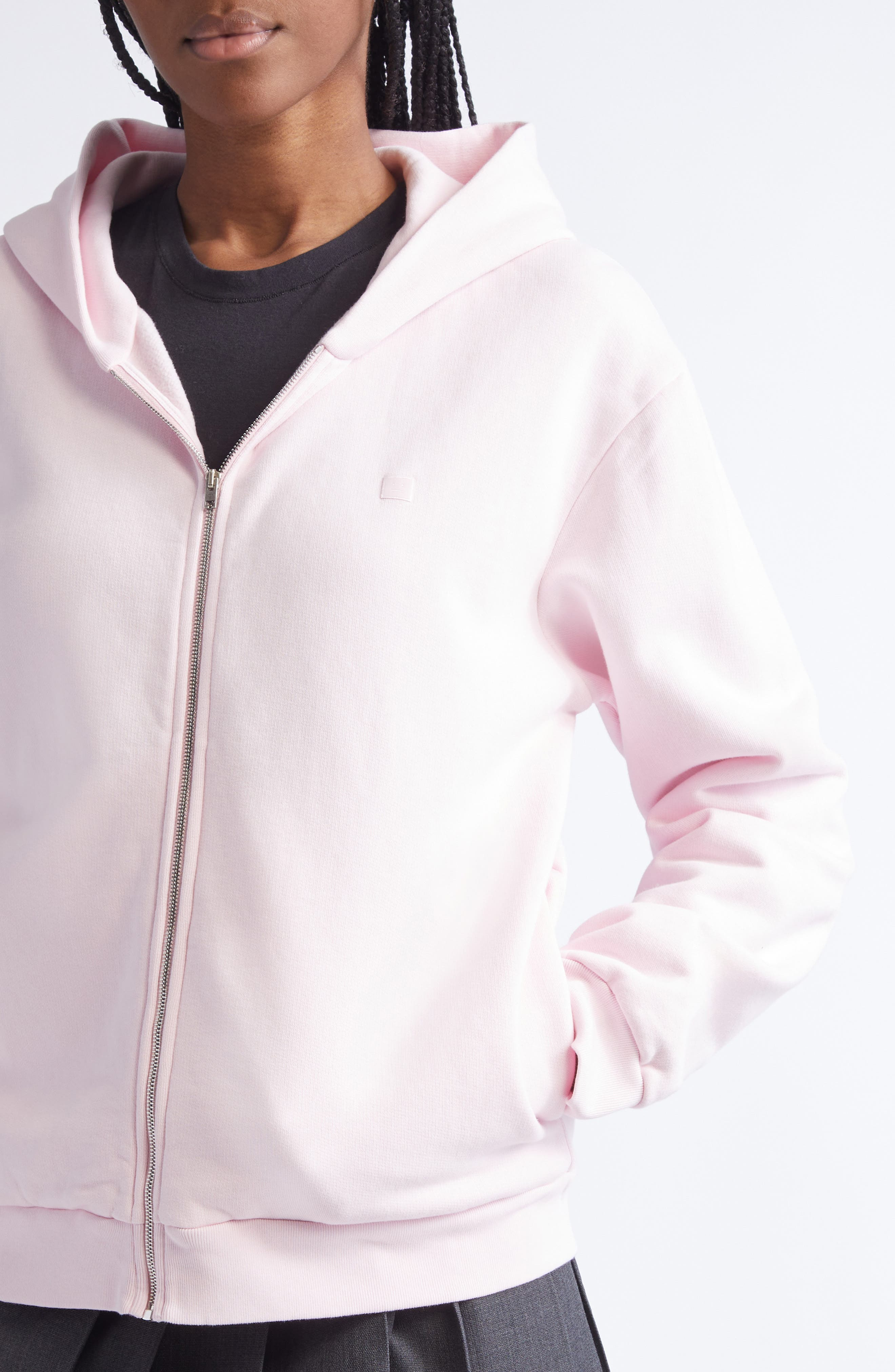 Acne Studios Fupiter Face Patch Fleece Zip Hoodie in Blossom Pink at Nordstrom - 4